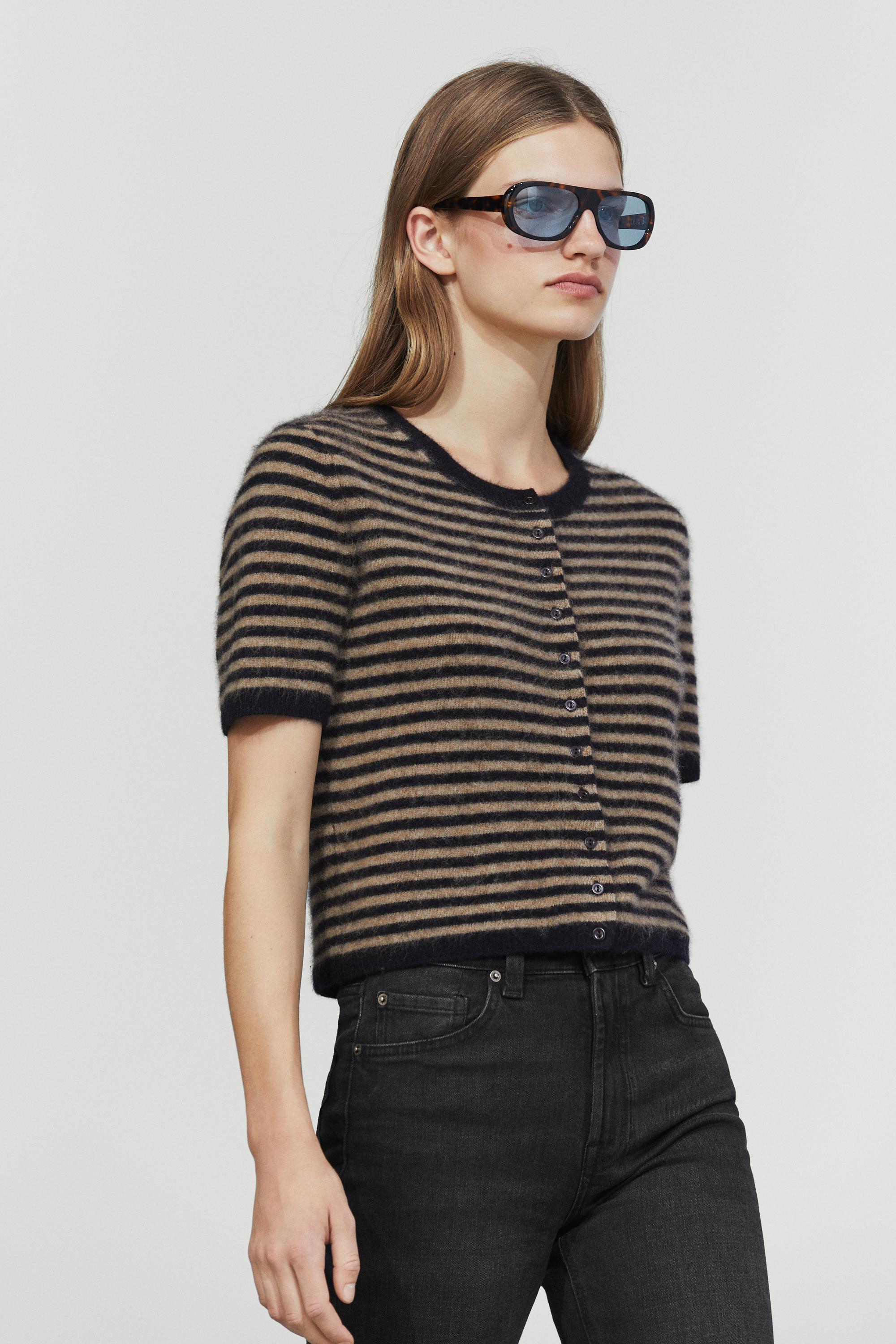 100% wool short sleeve knit cardigan — DARK BLUE