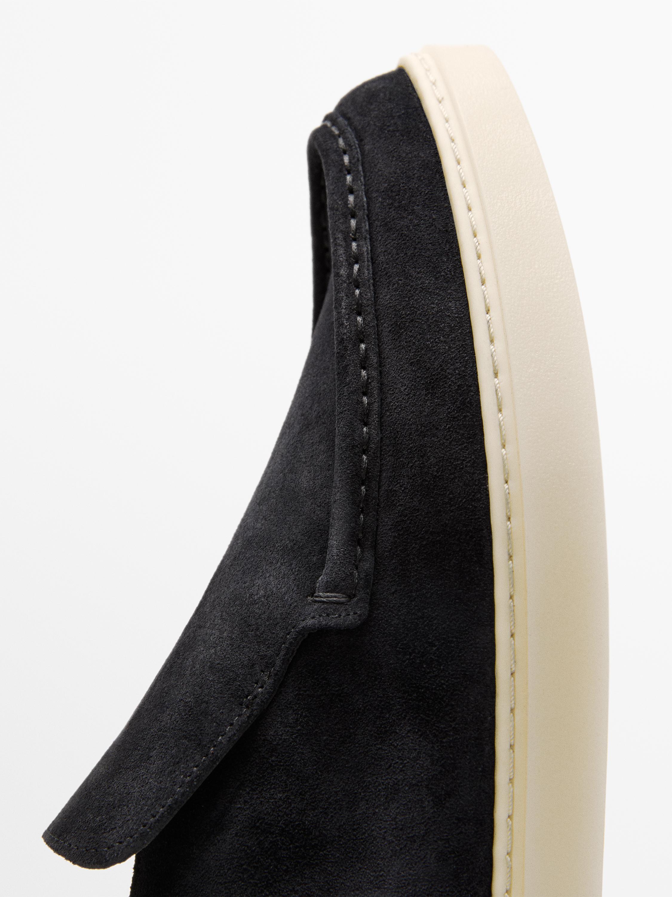 Split suede leather boot-style loafer — Dark blue