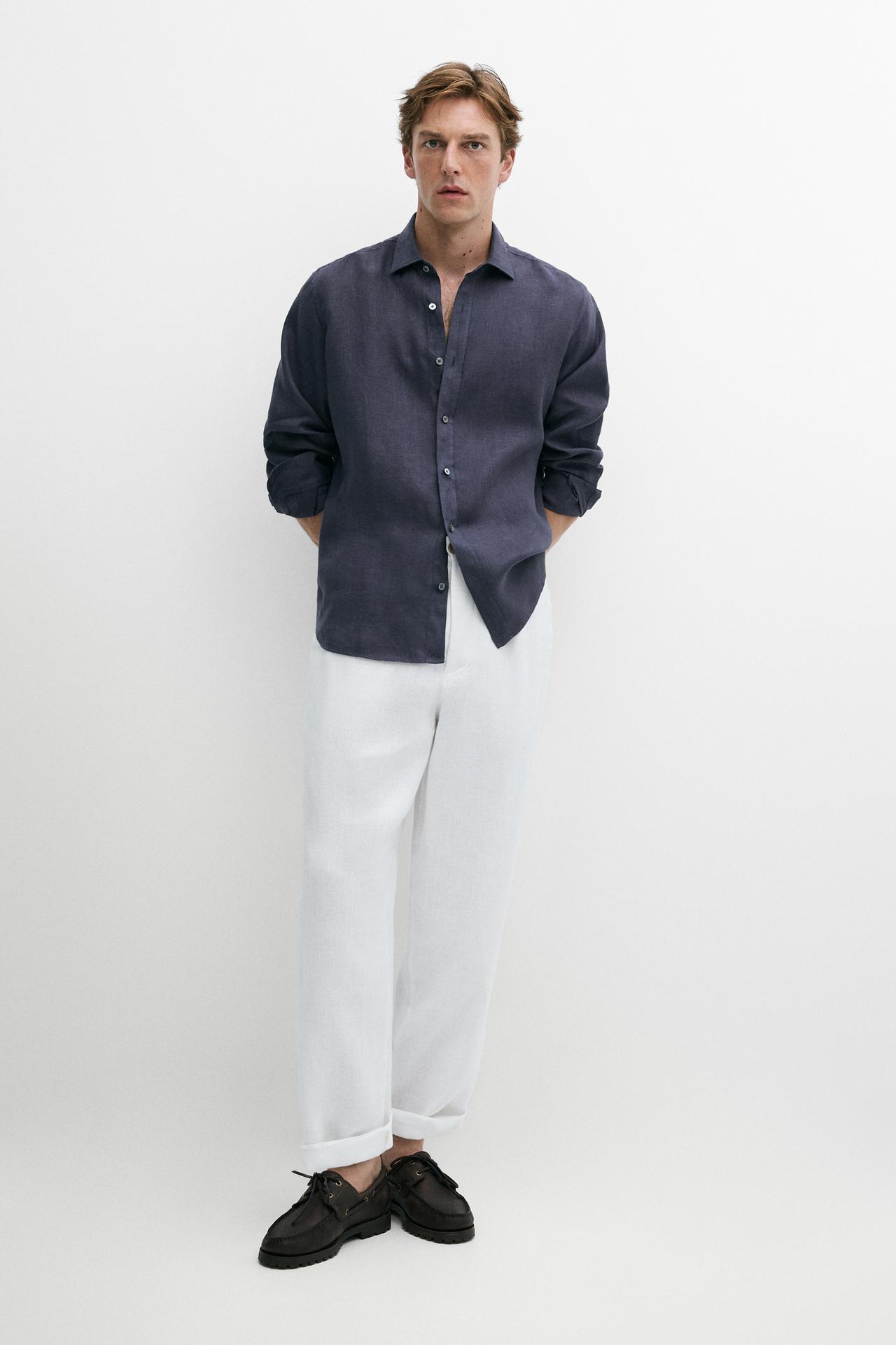 100% linen regular fit shirt — INK BLUE