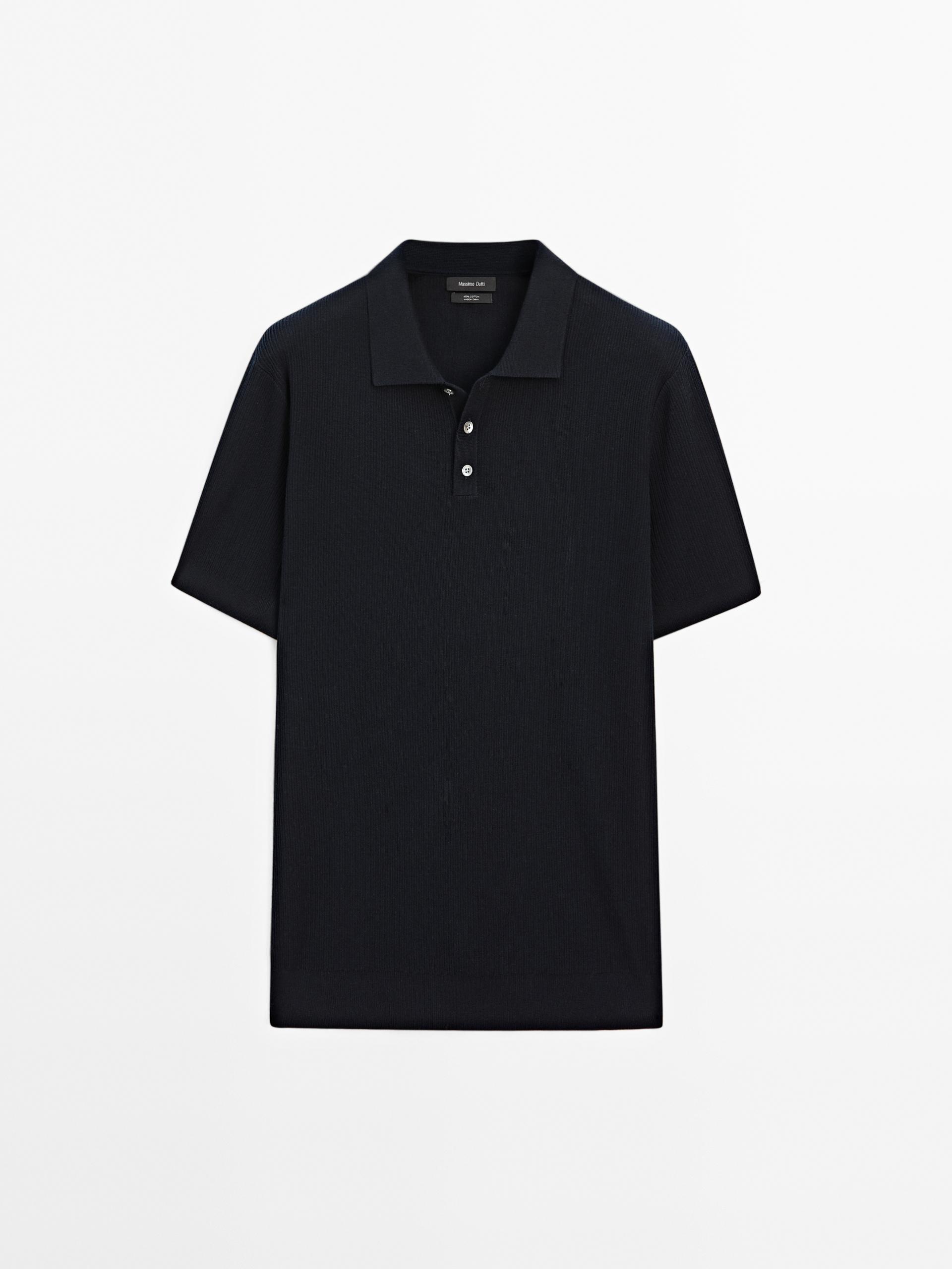 Polo de malha com nervuras 100 algod o azul marinho cru xido