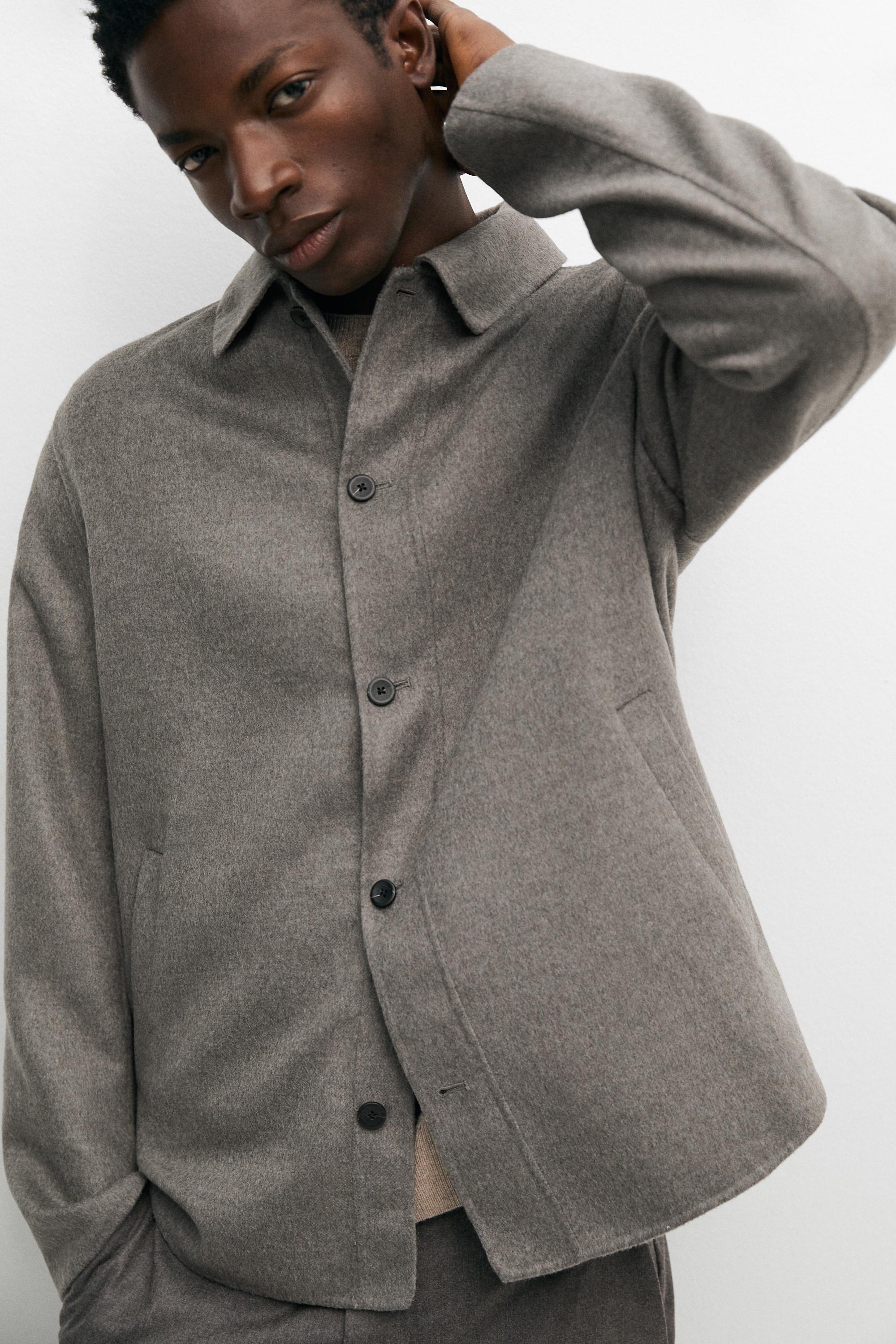 Wool blend overshirt with button detail — MINK