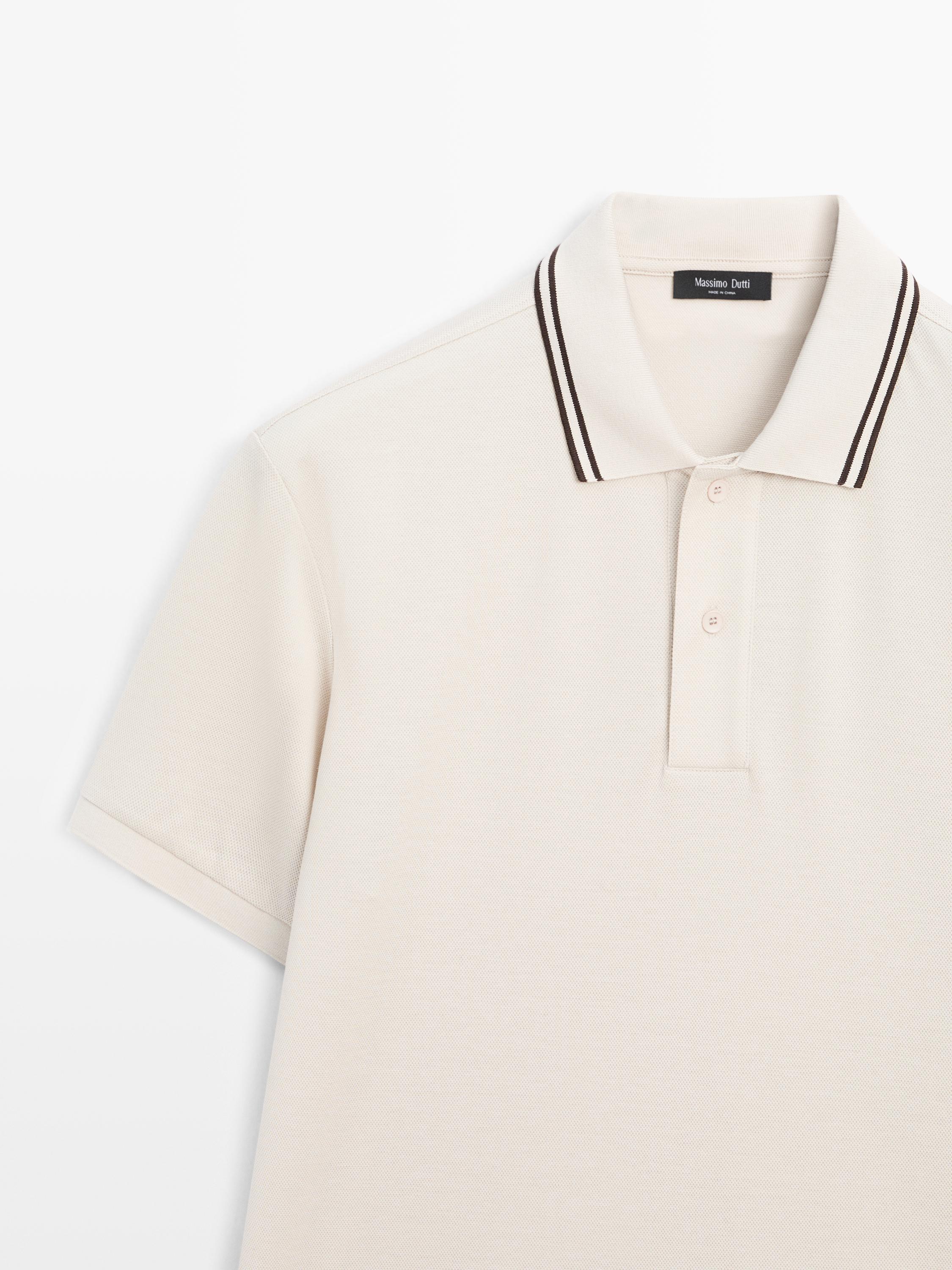 Short sleeve polo shirt with contrast detail — CREAM