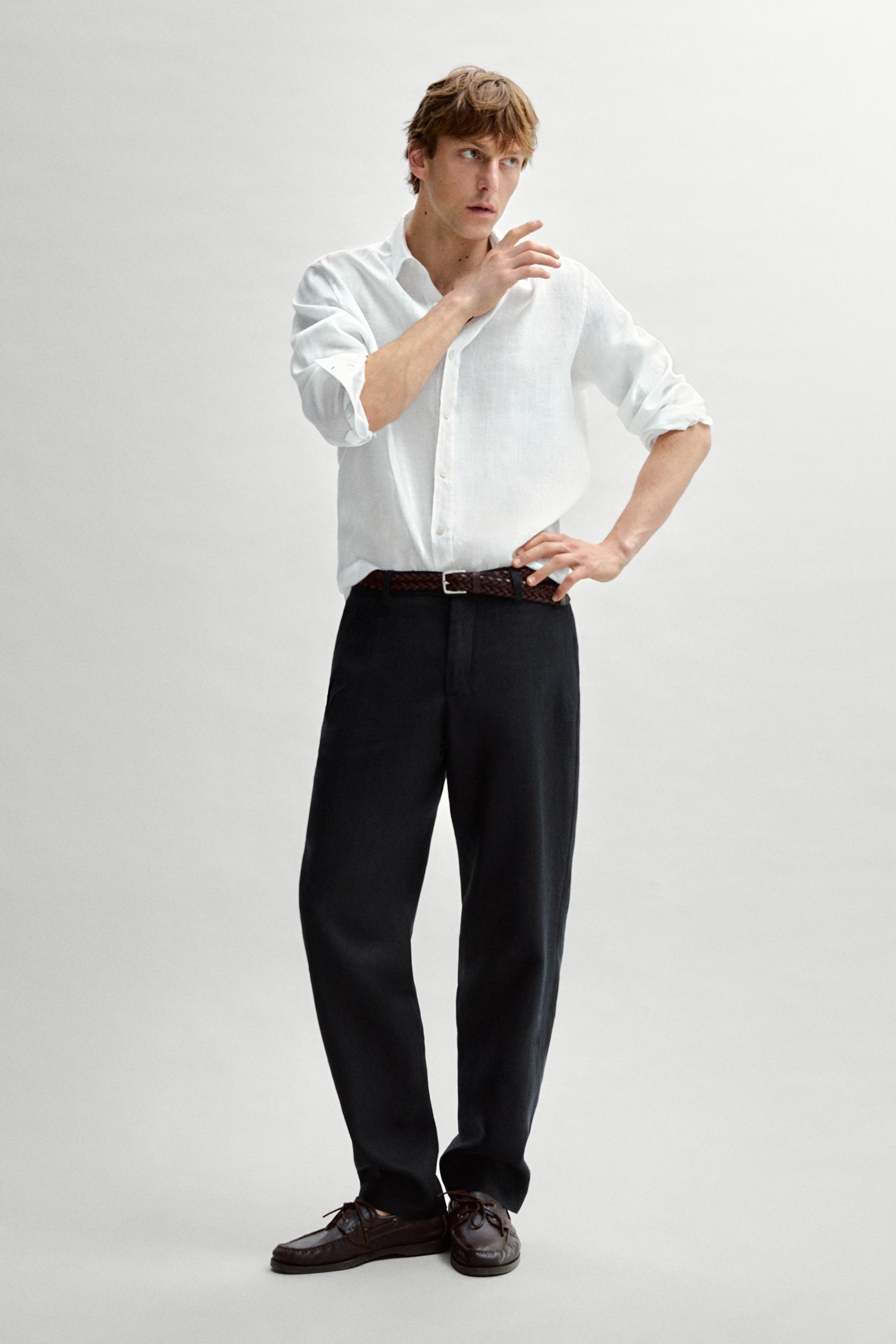 100% linen slim fit shirt — WHITE