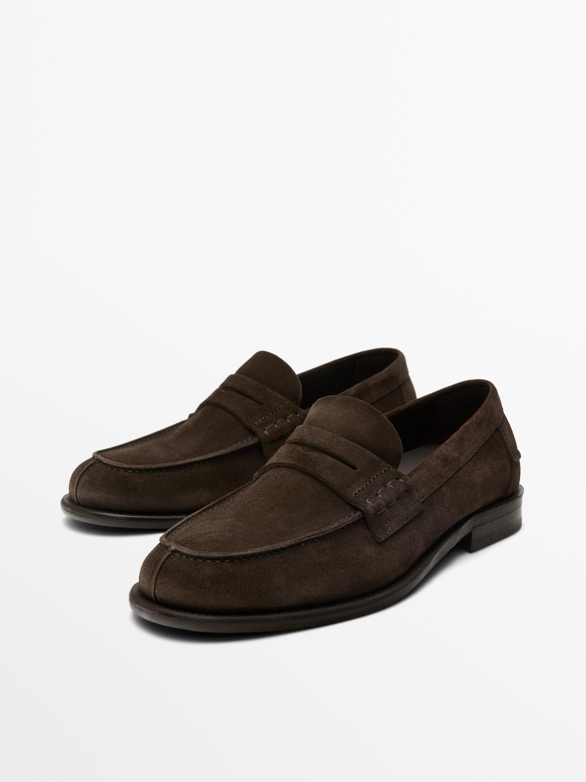 Leather loafers with penny strap — BROWN