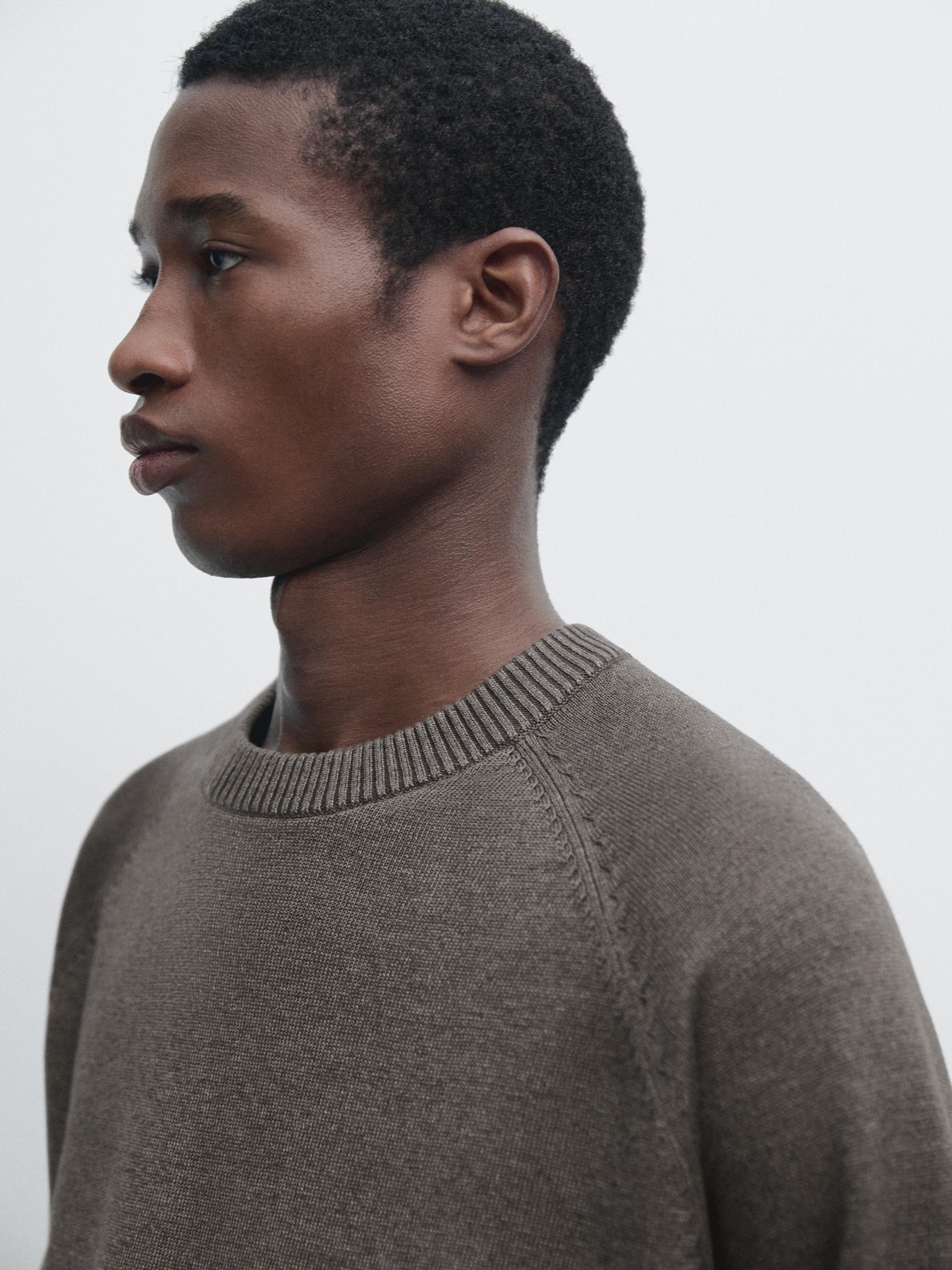 Cotton blend knit sweater — Greyish green