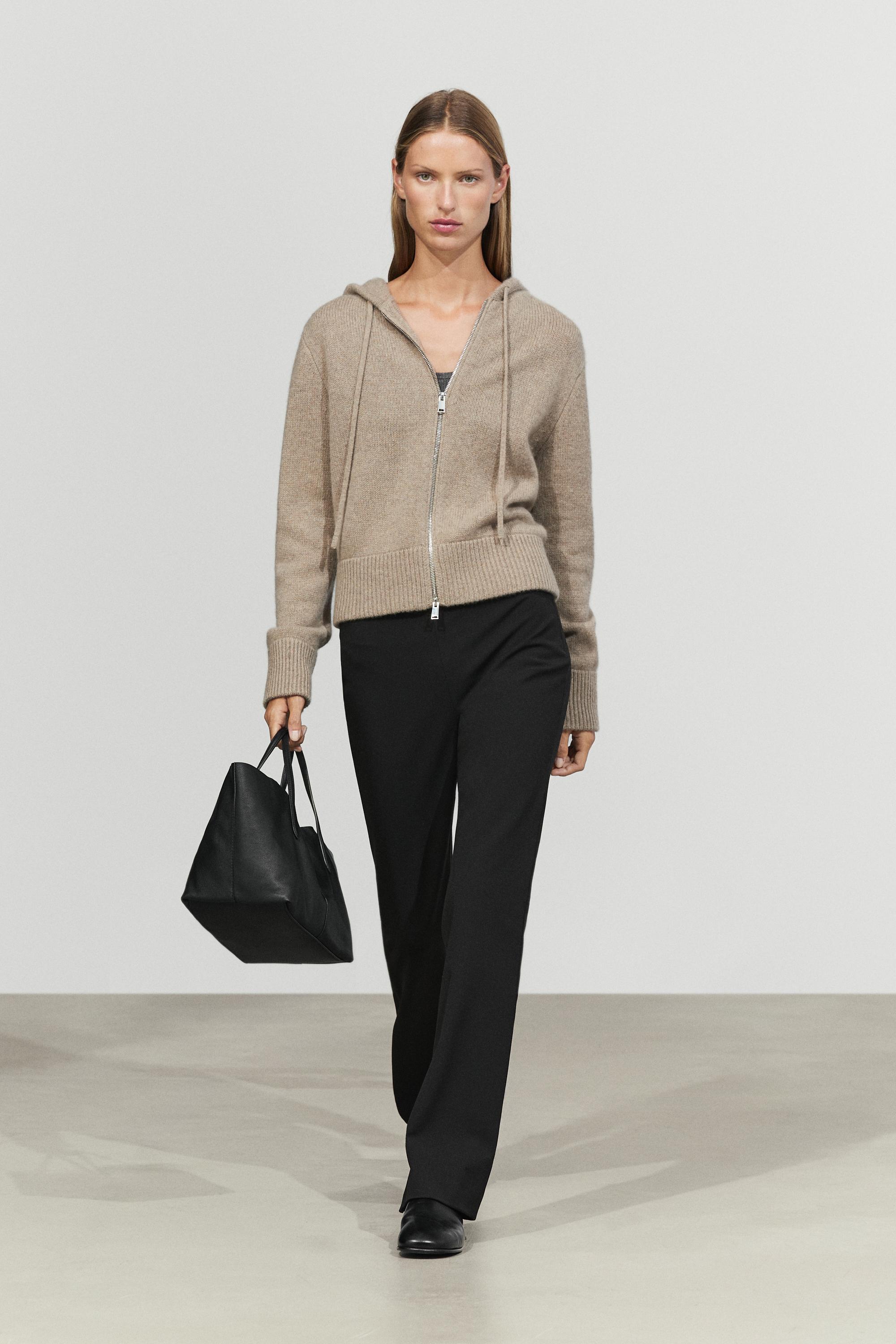 100% cashmere hooded zip-up cardigan