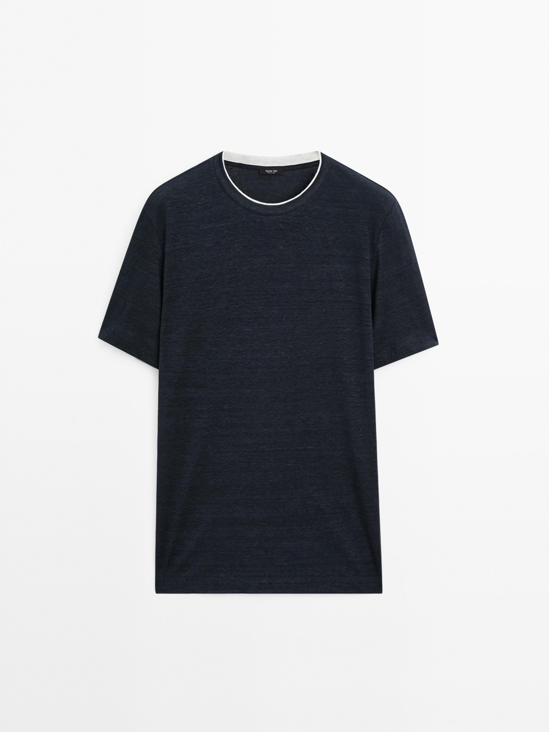 Strickshirt aus Leinenmischgewebe mit Kontrastdetail