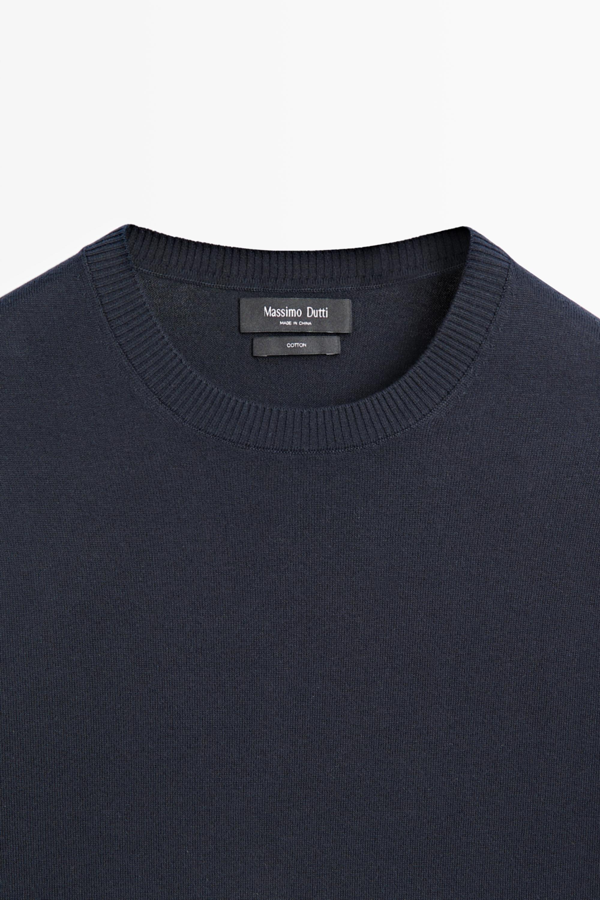 Knit 100% cotton crew neck sweater — NAVY BLUE