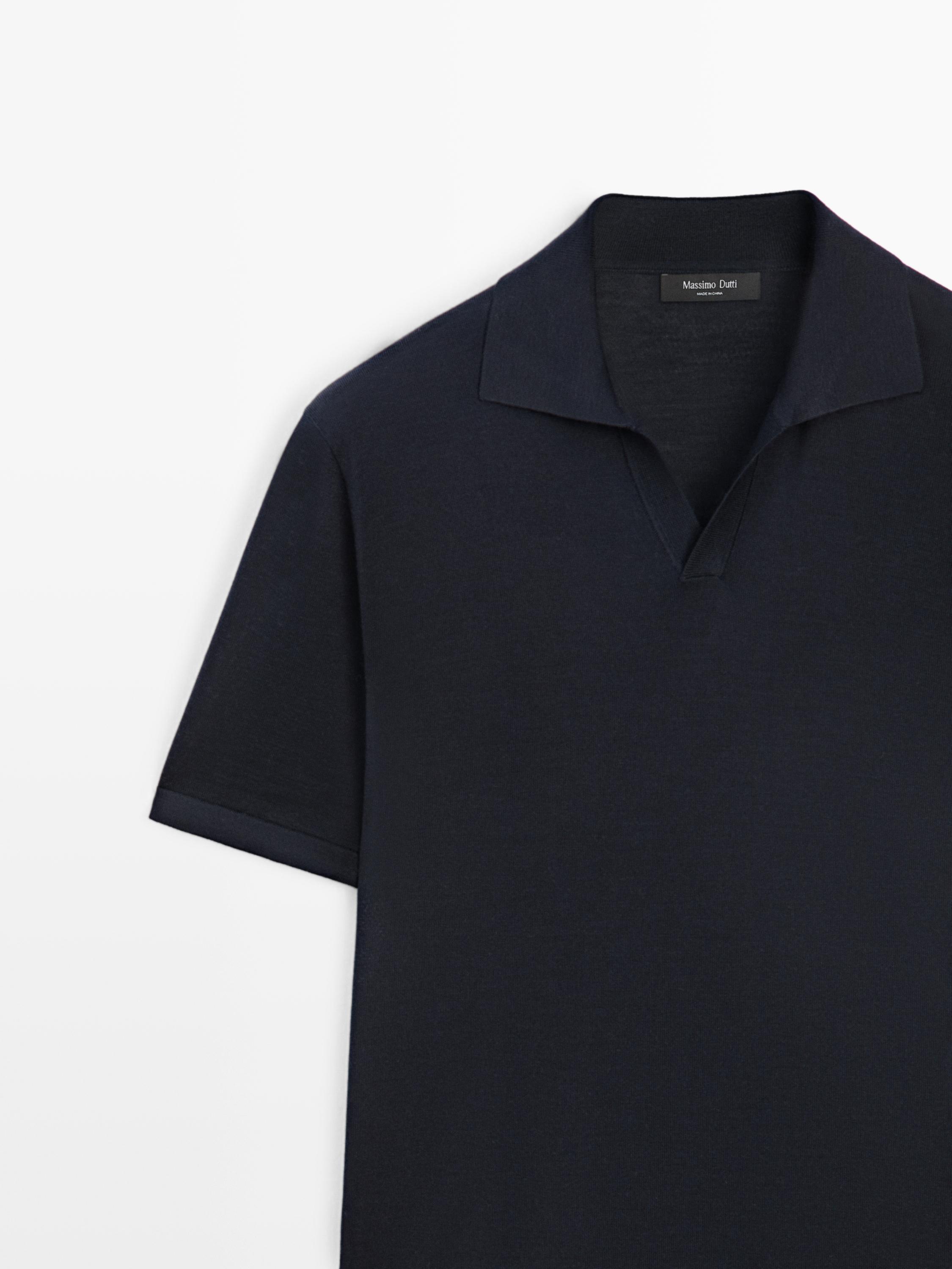 Knit V-neck polo shirt — NAVY BLUE