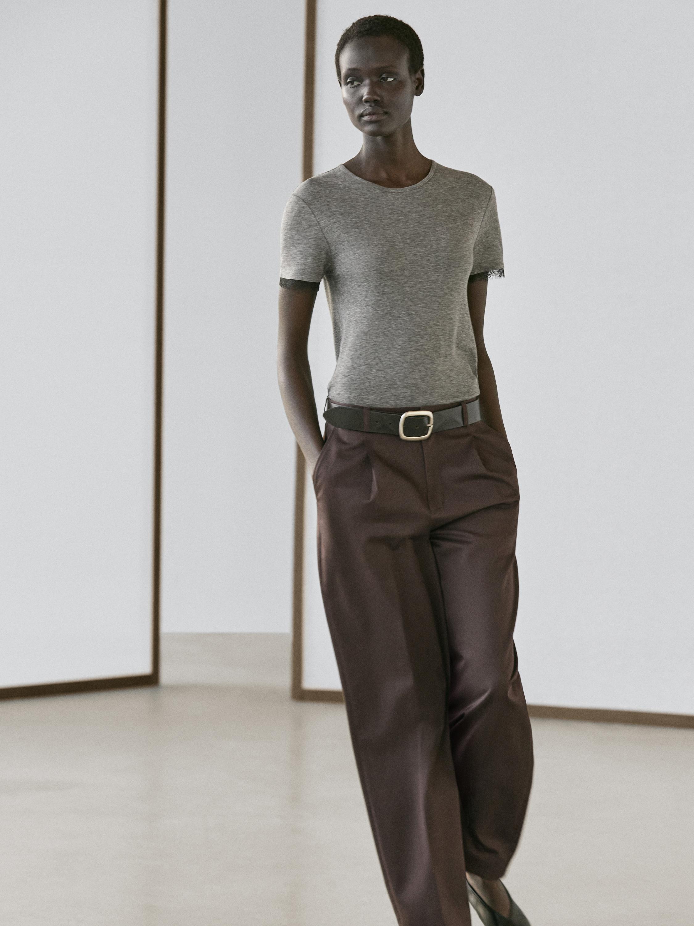 Darted cotton trousers — Chocolate