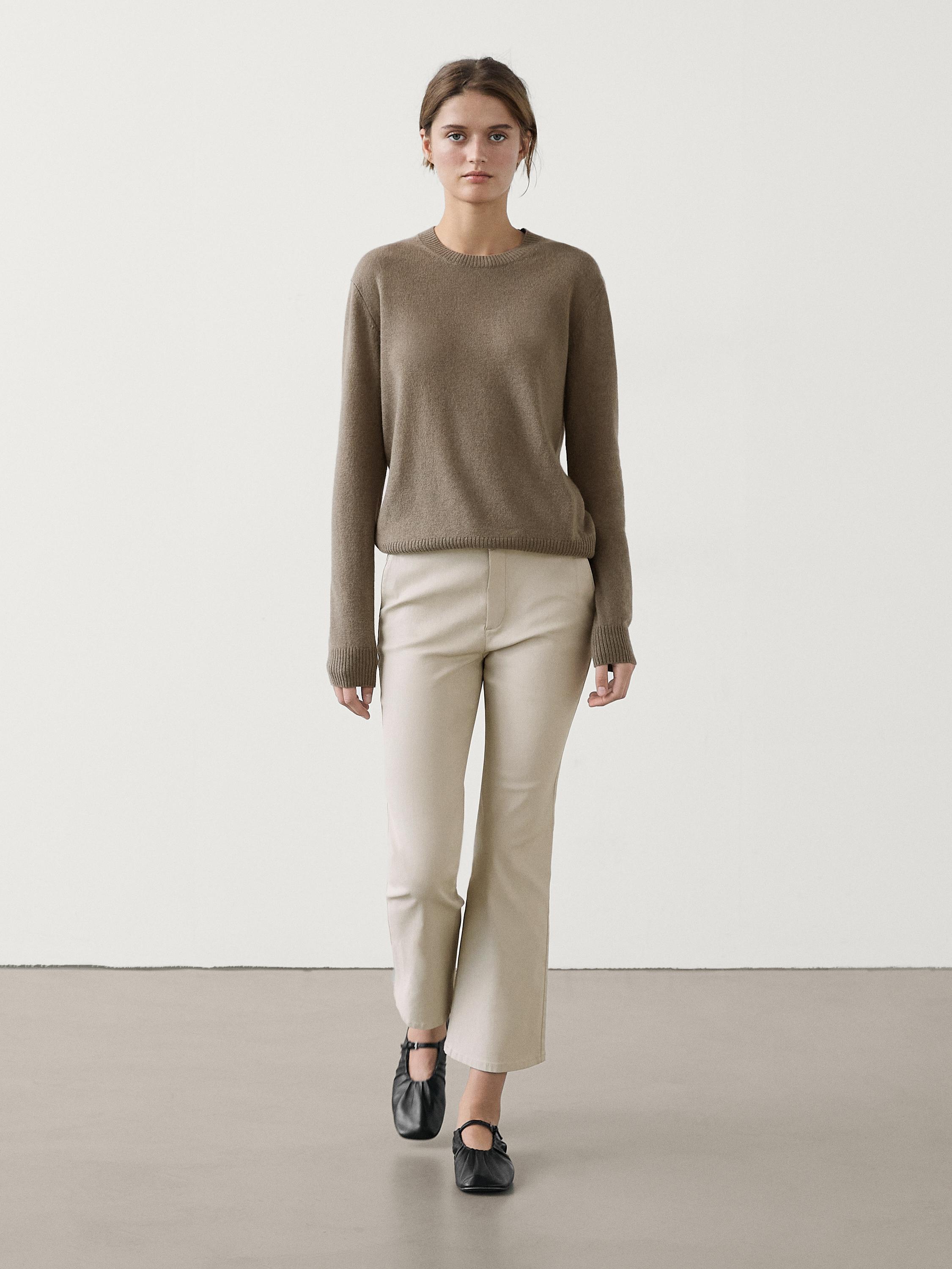 Waxed flare fit cropped trousers