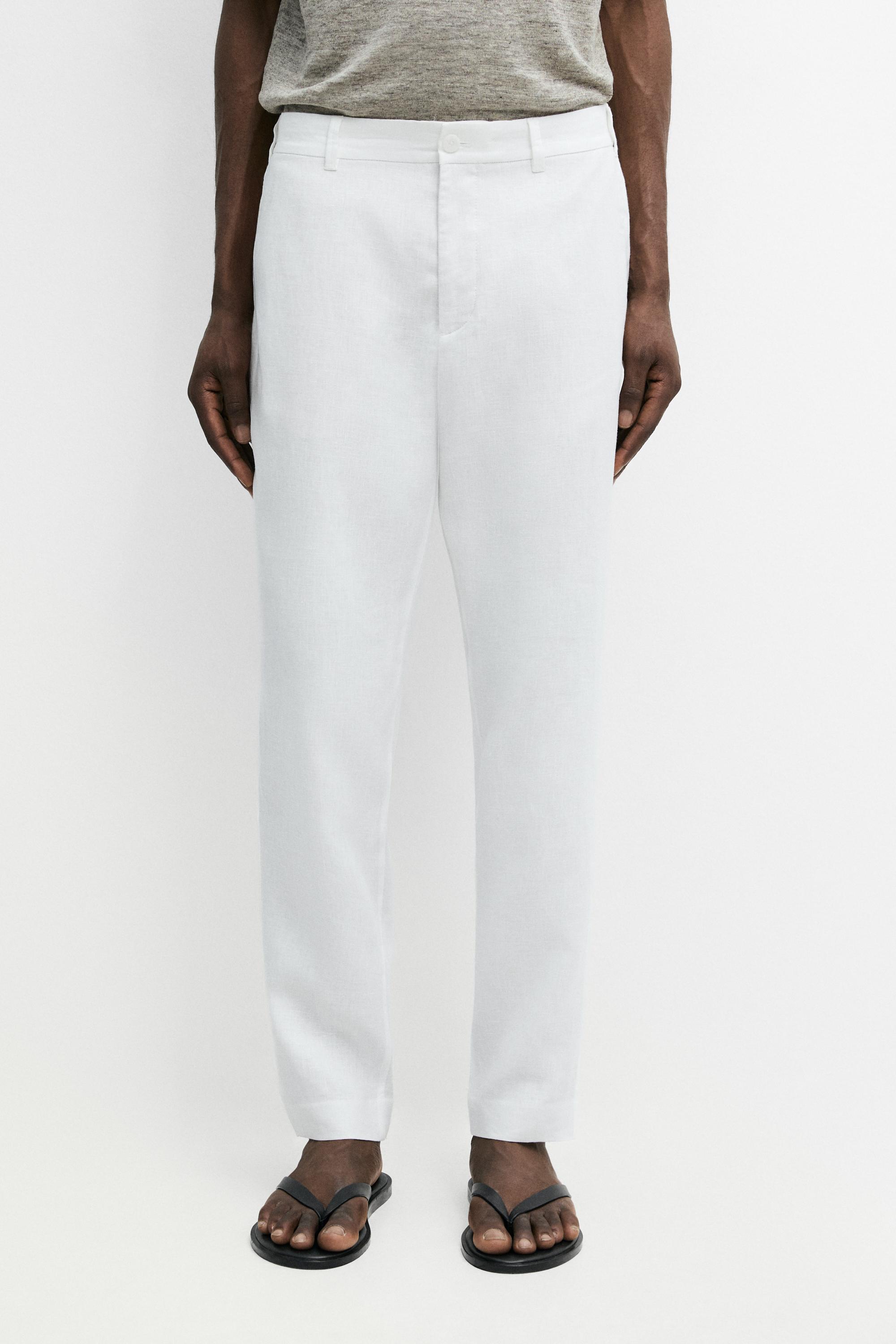 Tapered fit linen pants — WHITE