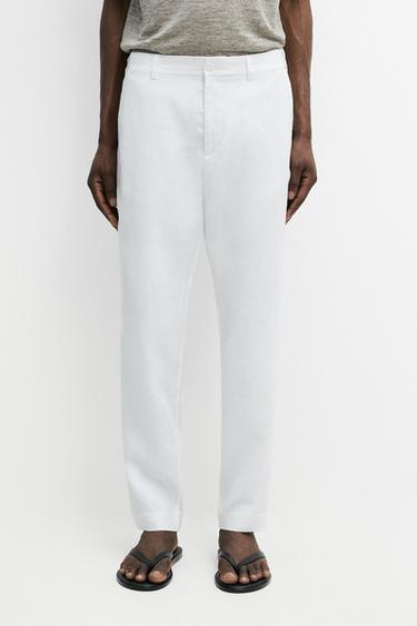 Tapered fit linen pants — WHITE 3