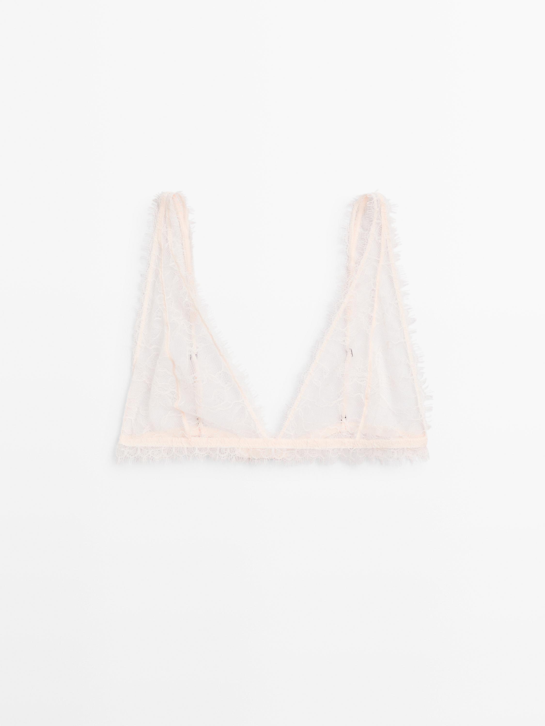 Frayed lace bralette — CREAM