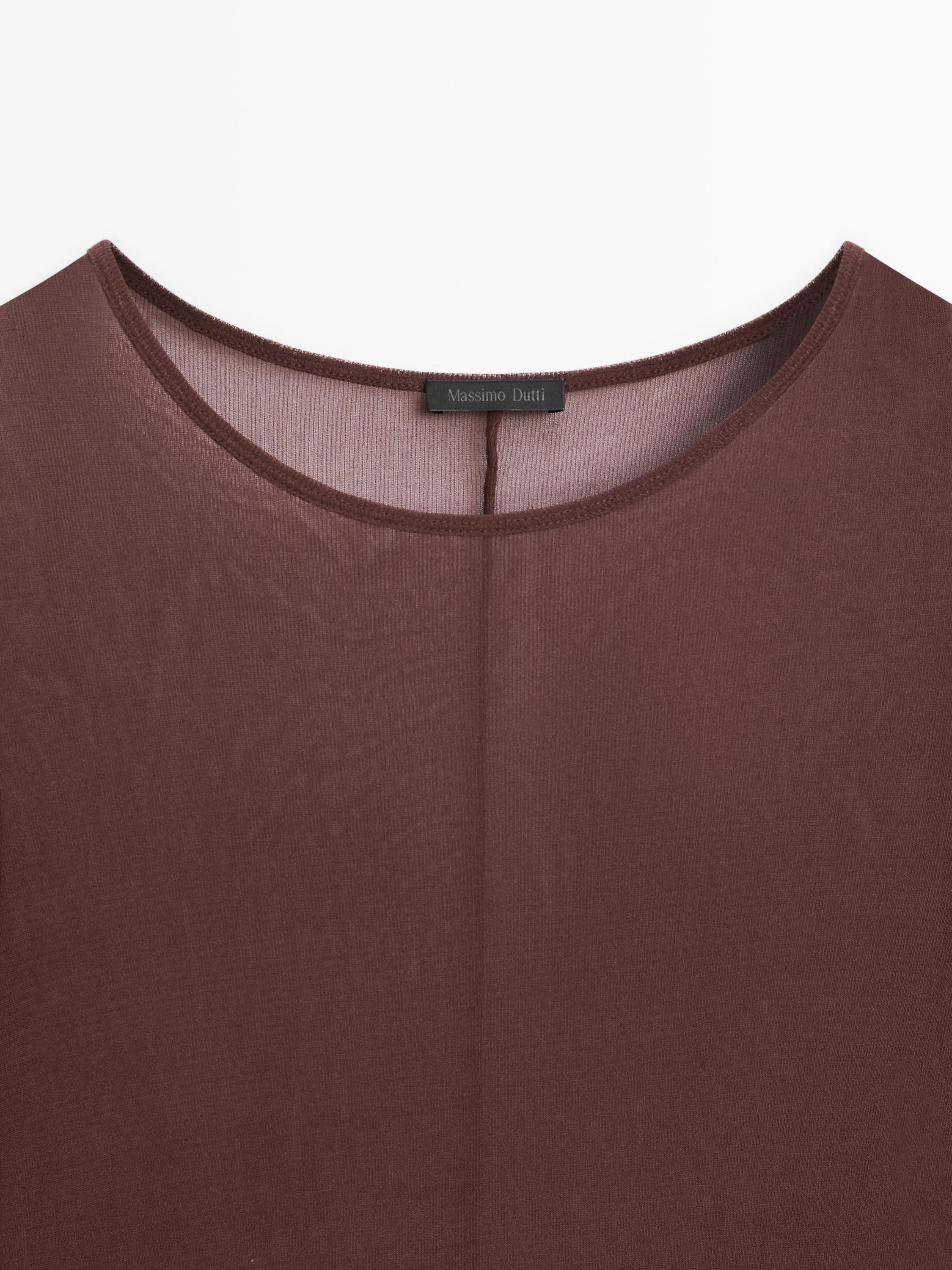 Long sleeve silk T-shirt — BROWN