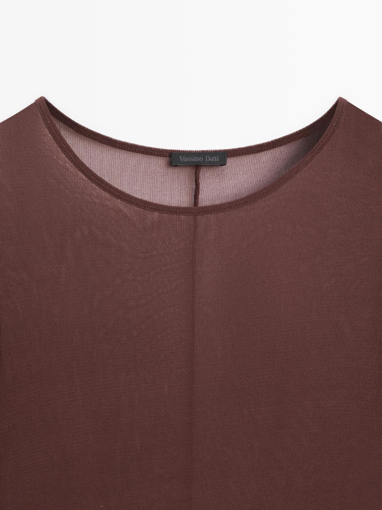 Long sleeve silk T-shirt — BROWN