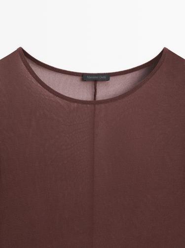 Long sleeve silk T-shirt — BROWN 8