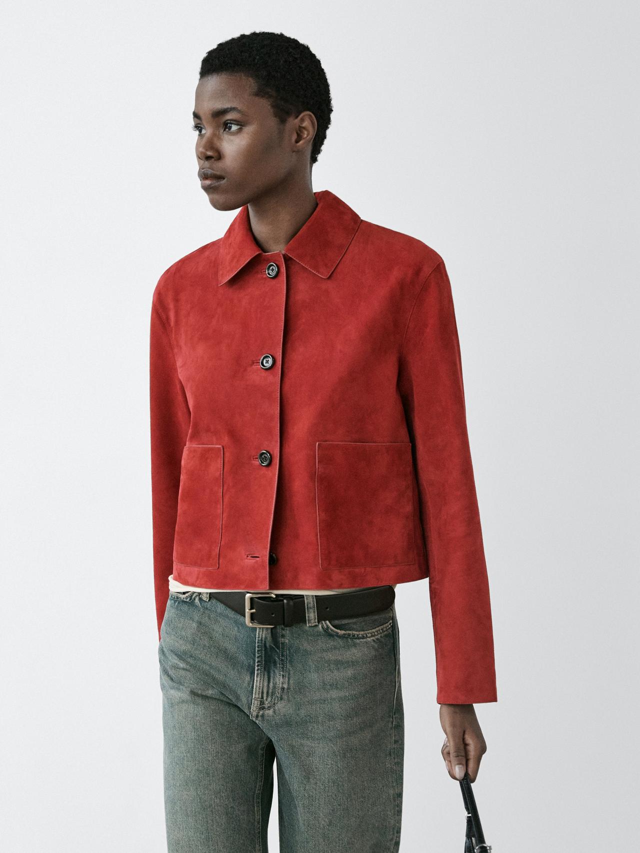 Short suede leather jacket — RED