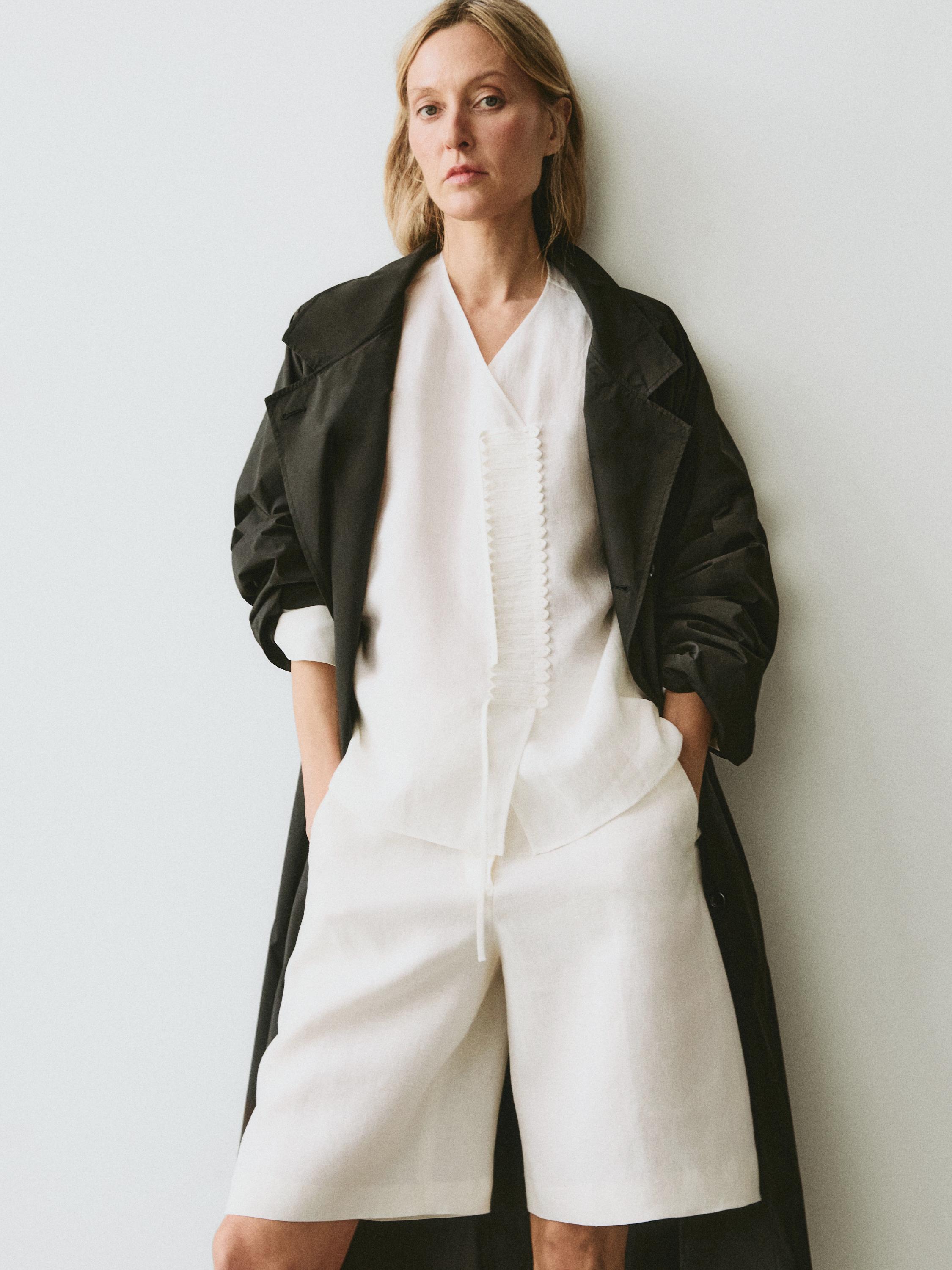 Uzun keten bermuda şort