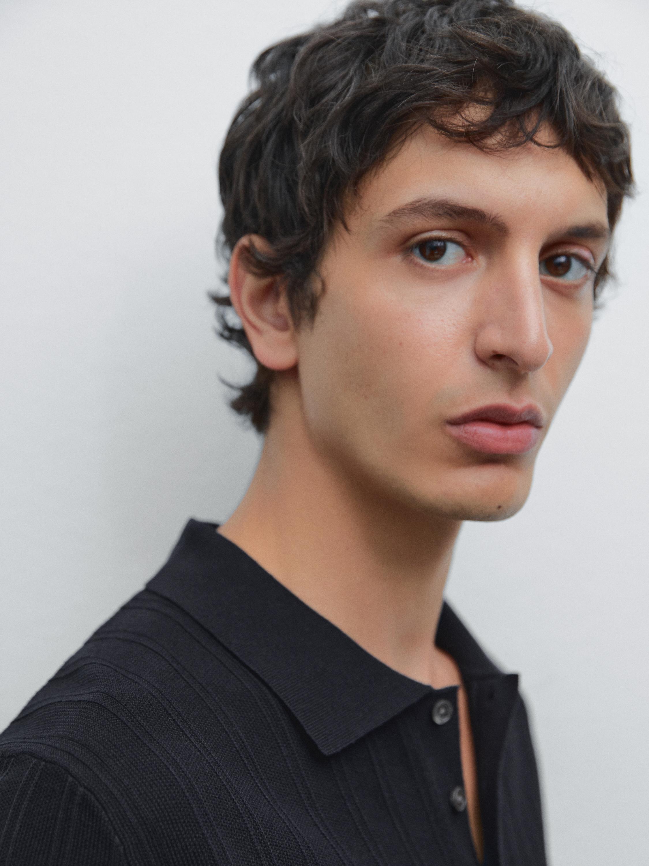 Textured cotton knit polo shirt