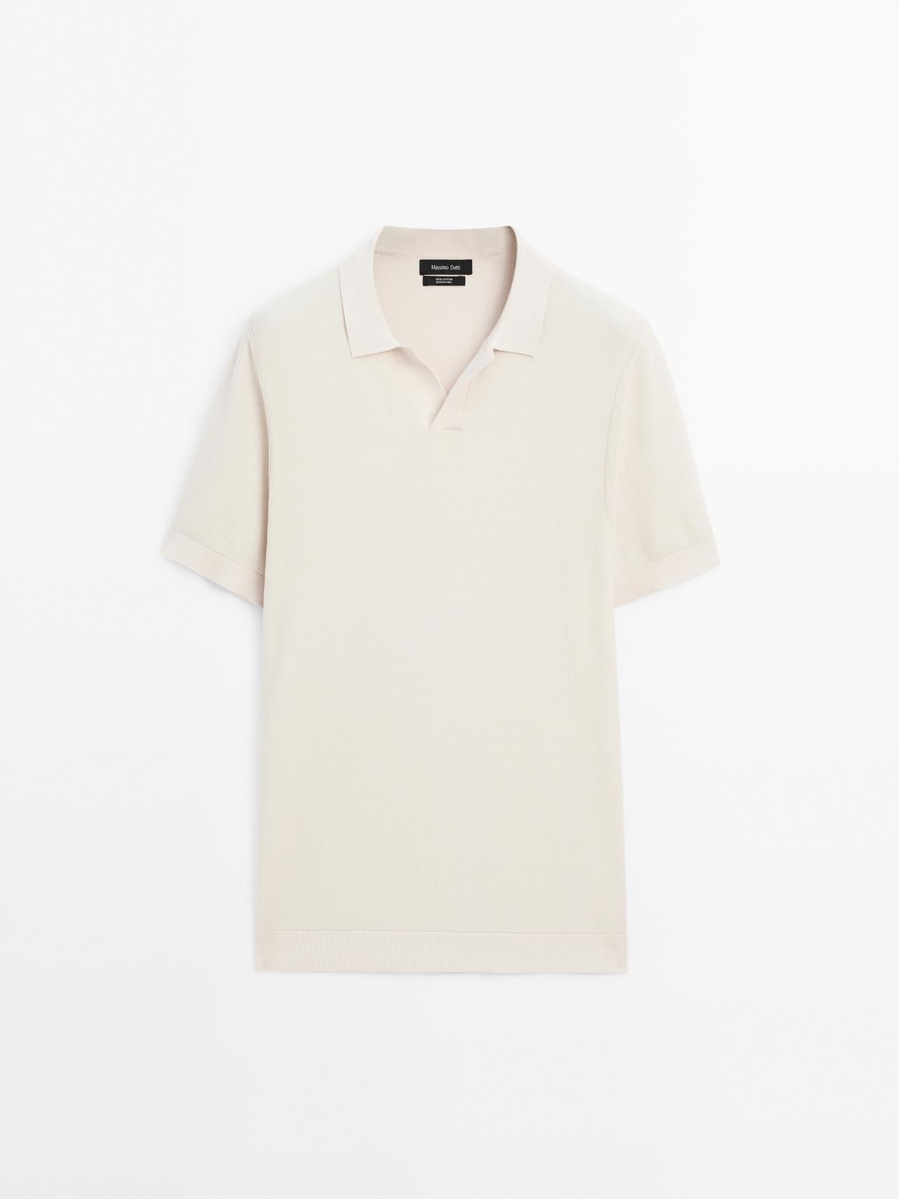 Massimo Dutti - Herre - Trøje I Strik Af 100 % Bomuld Med Polokrave - Beige - Xl