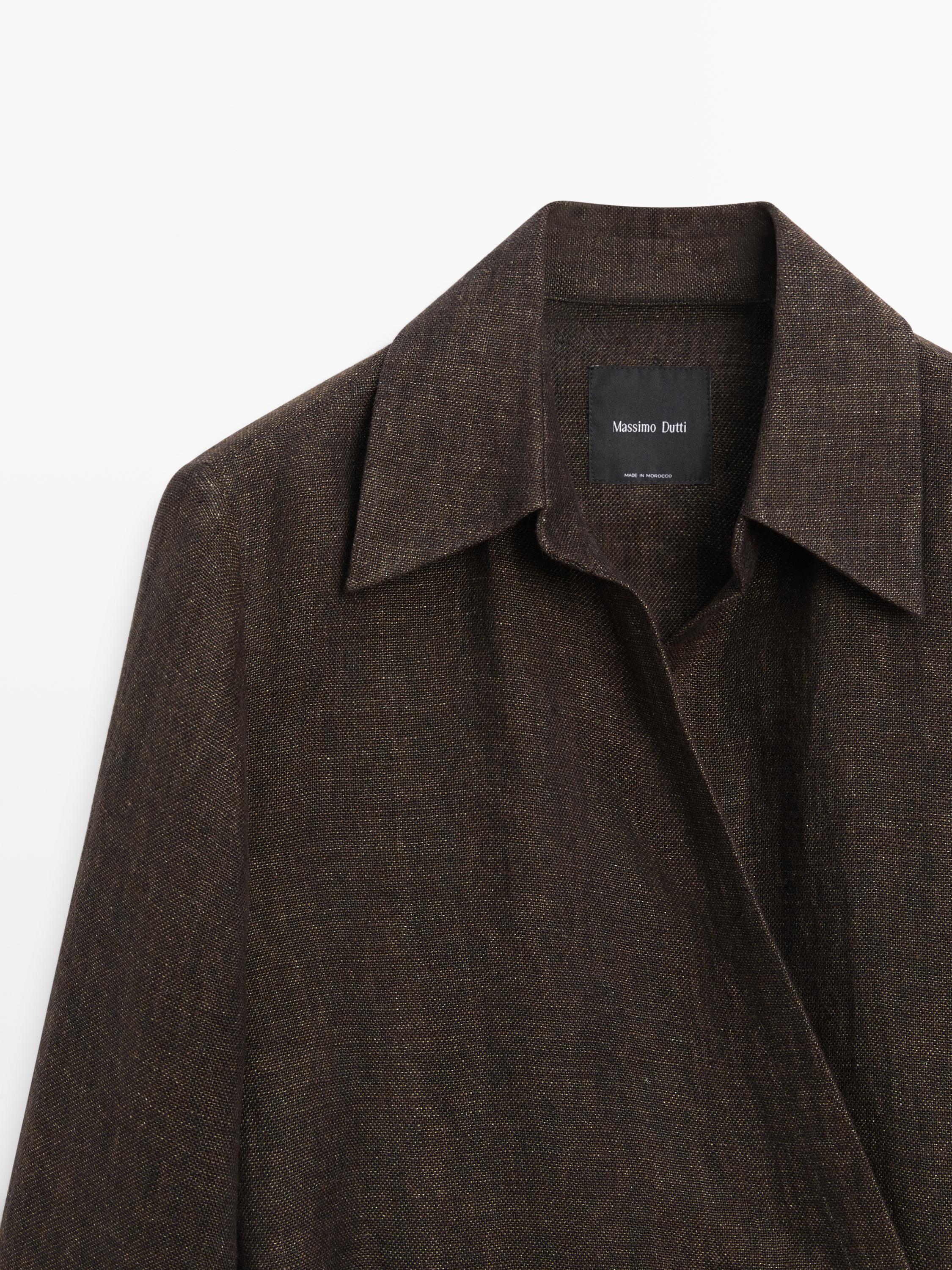Total look melange linen overshirt — MOLE BROWN