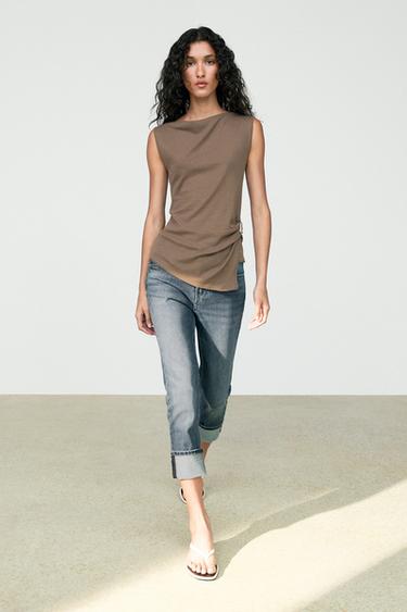 100% cotton knit top — MOLE BROWN 1