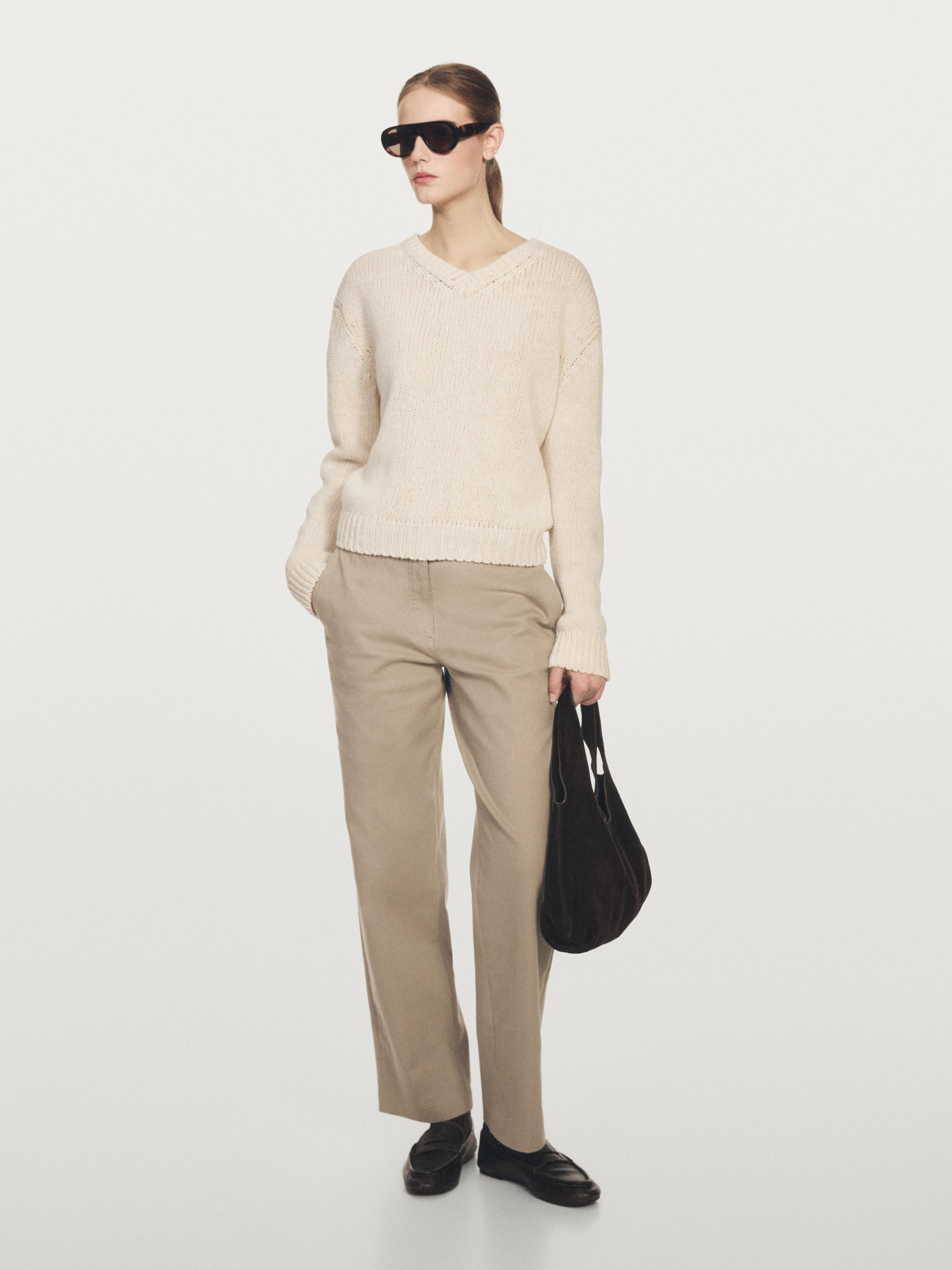 Straight-leg cotton blend trousers