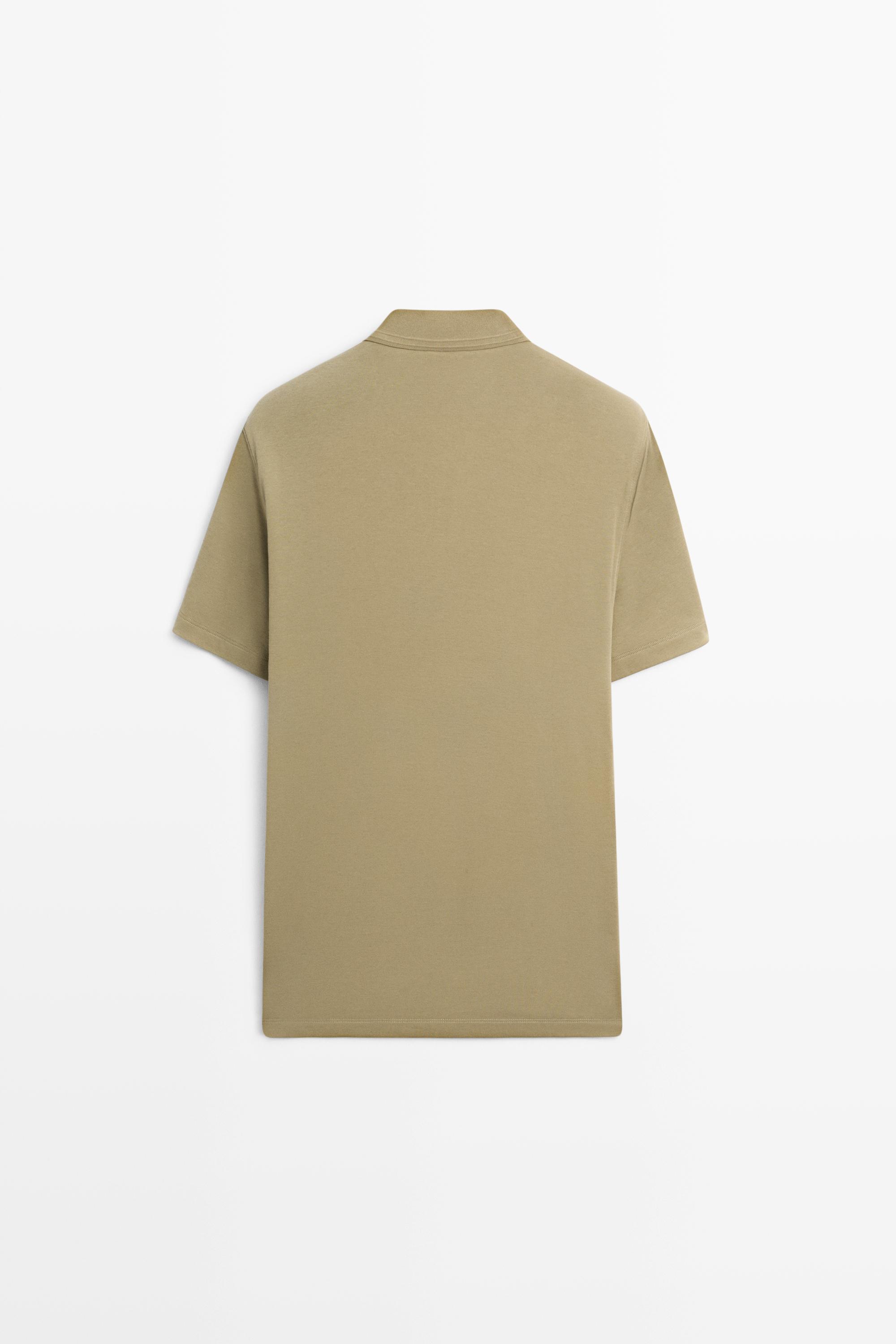 100% cotton V-neck knit polo — MOSS GREEN