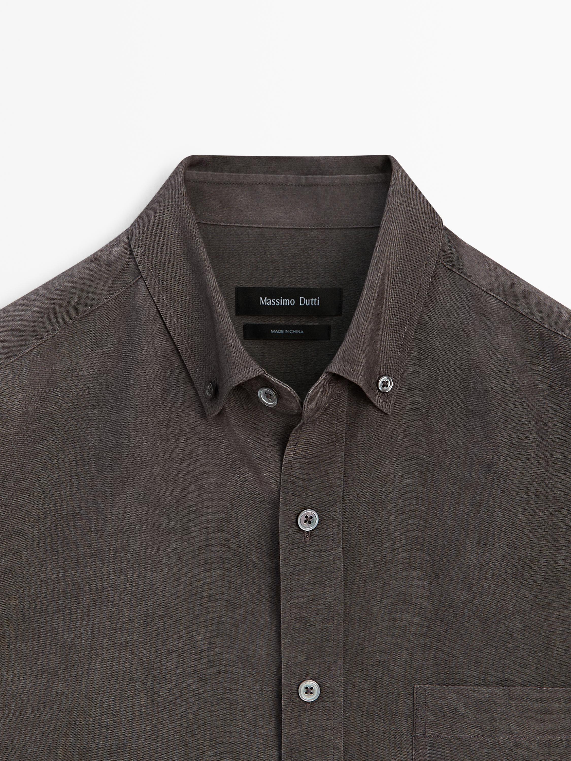 Flowing regular fit shirt with pocket — AUBERGINE