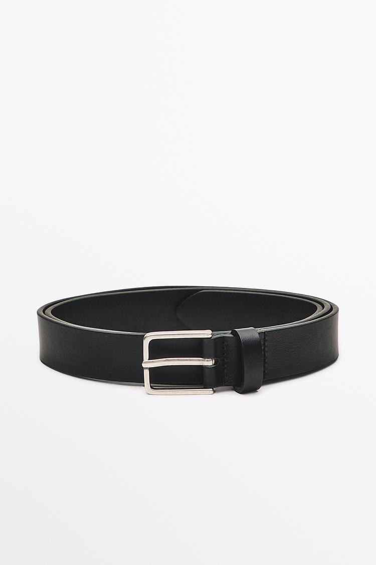 Nappa leather belt with rectangular buckle — BLACK