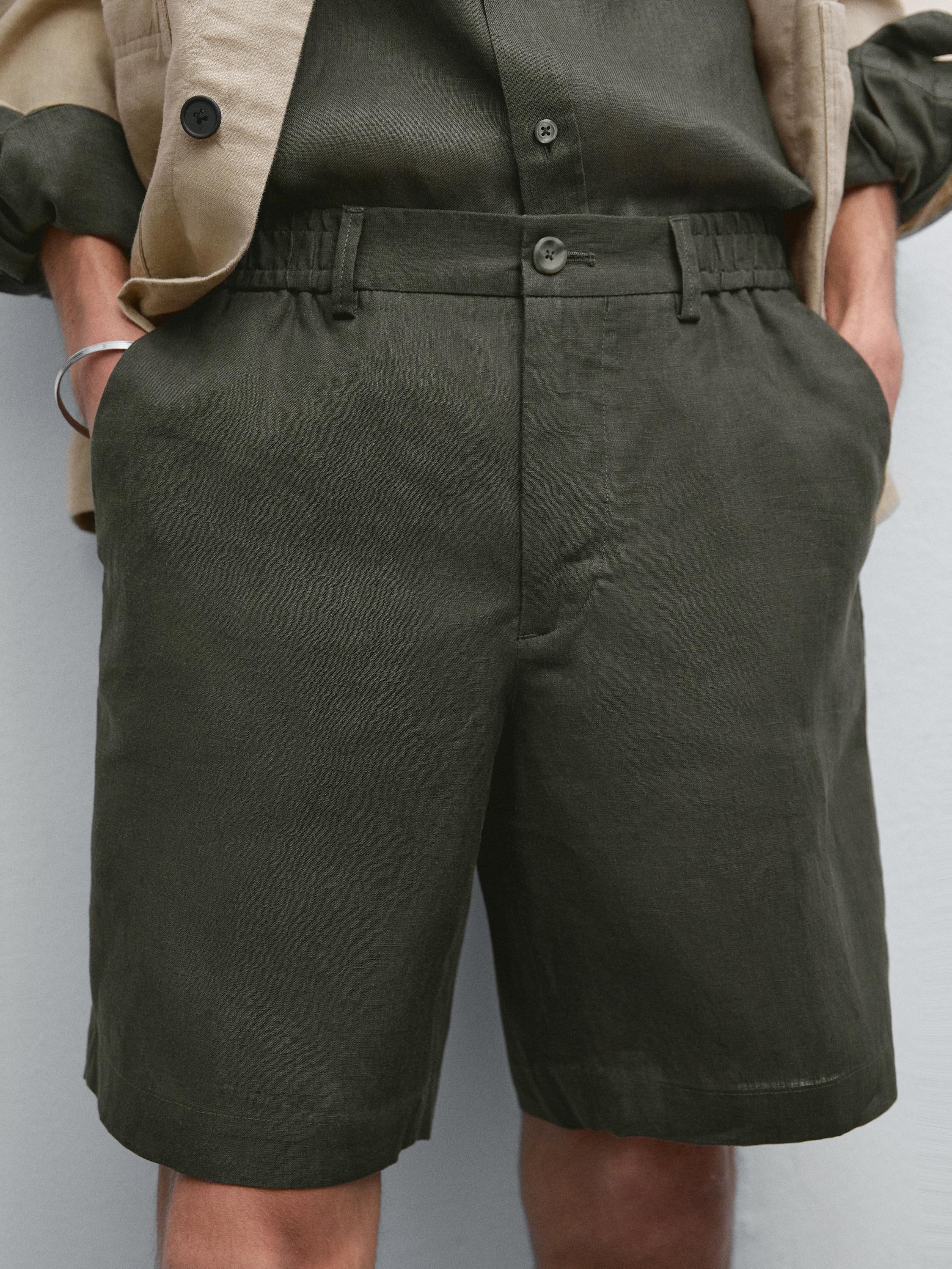 100% linen semi-jogger fit Bermuda shorts