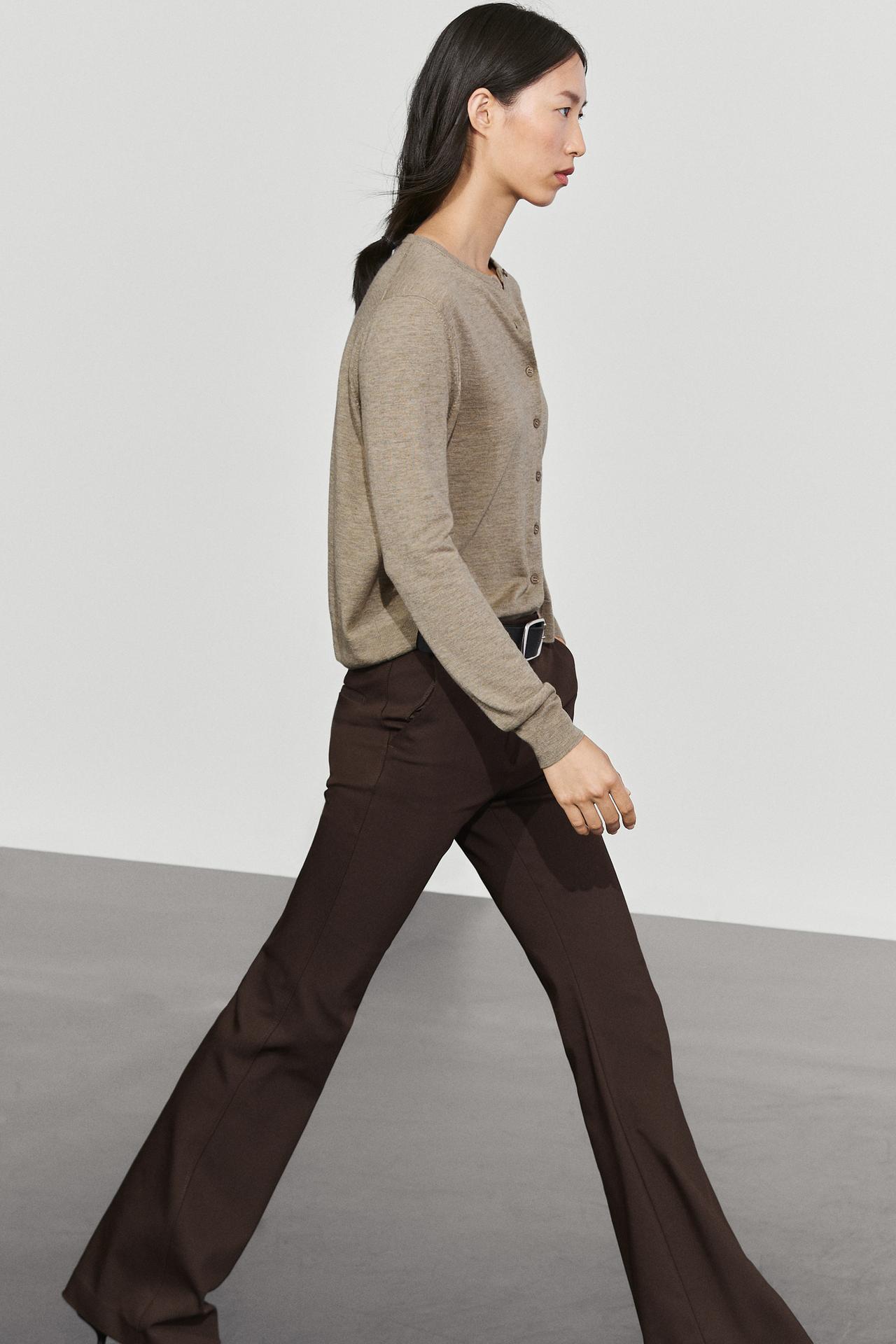 Fine-knit round neck cardigan — BEIGE MARL