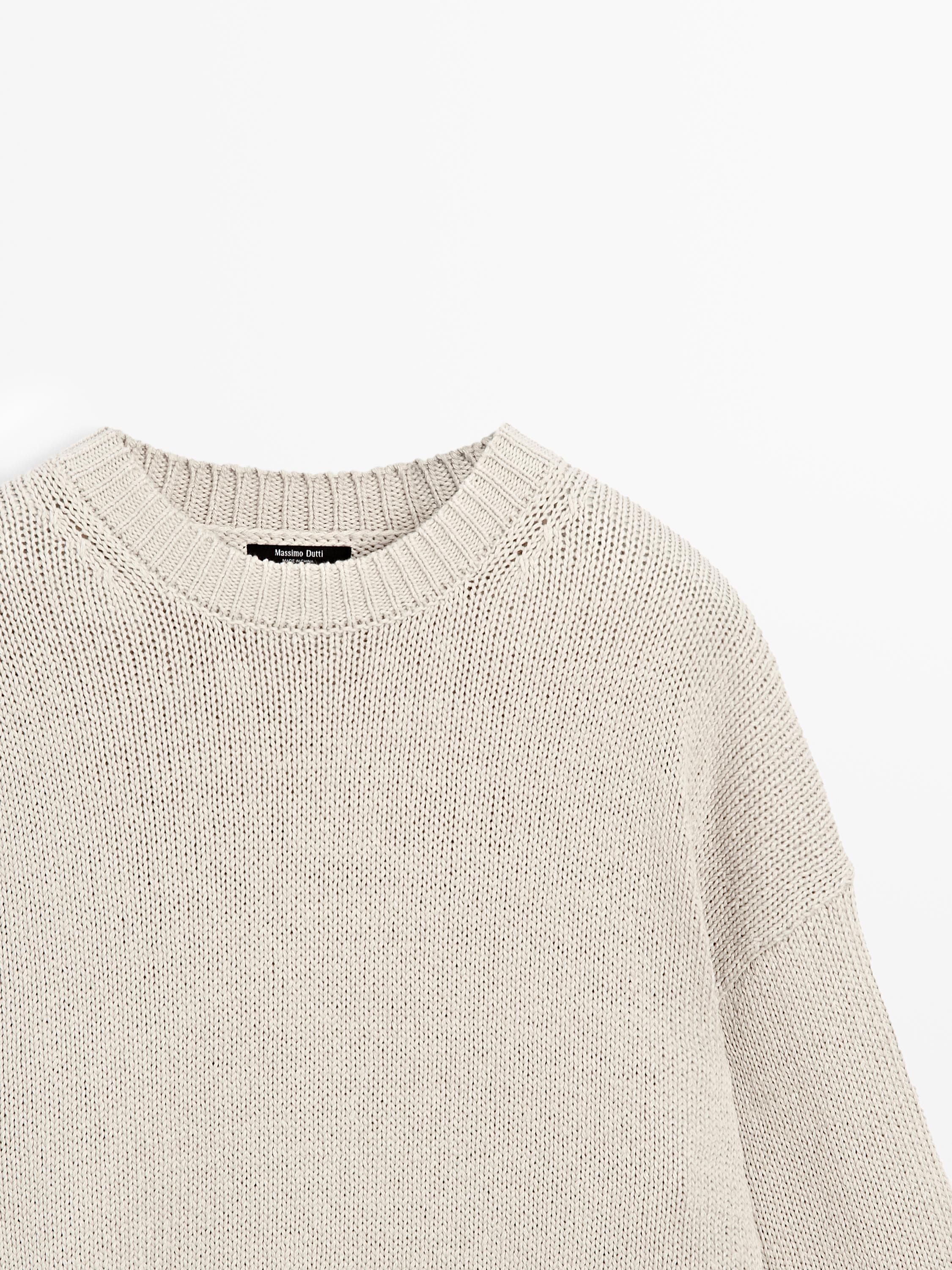 Linen blend knit crew neck sweater