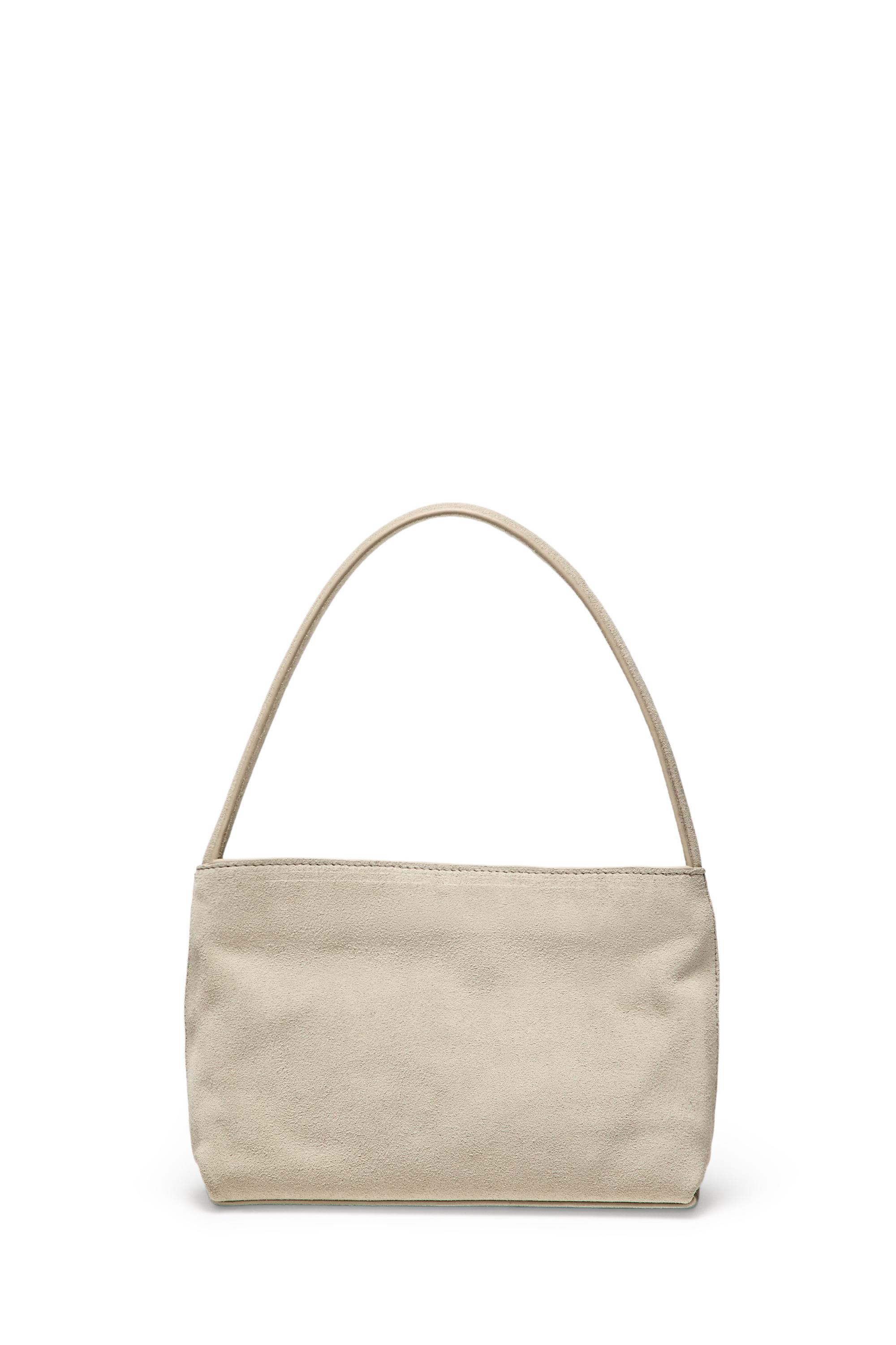Split suede leather shoulder bag — Ecru
