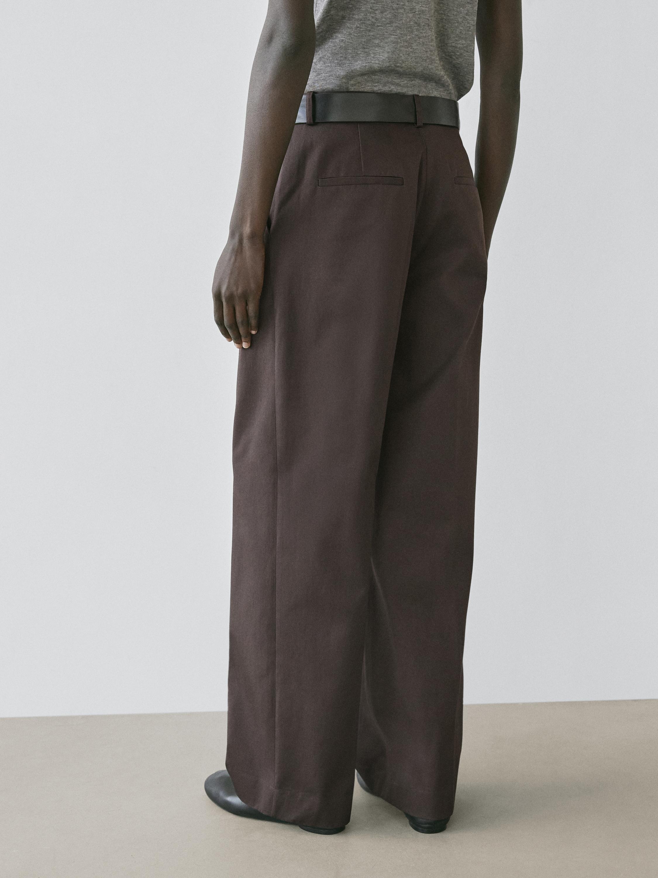 Darted cotton trousers — Chocolate