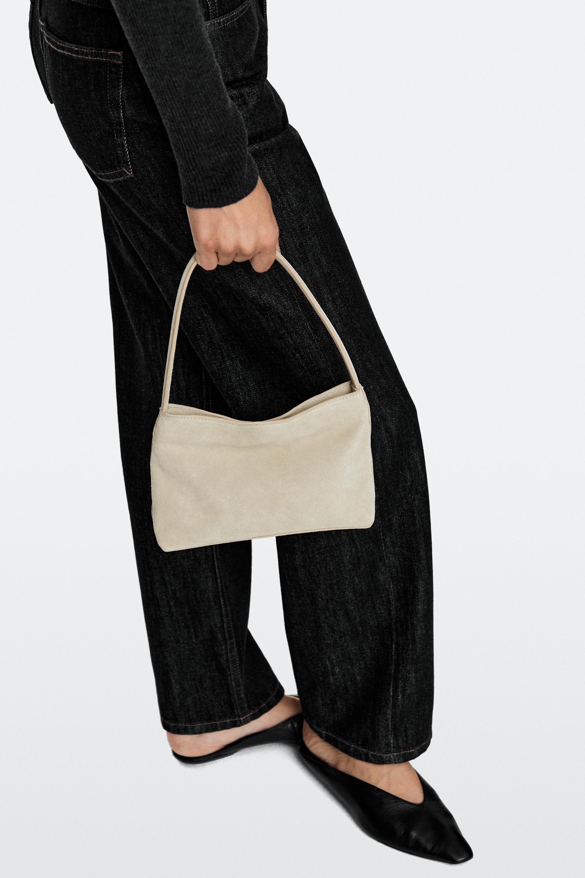 Split suede leather shoulder bag — Ecru