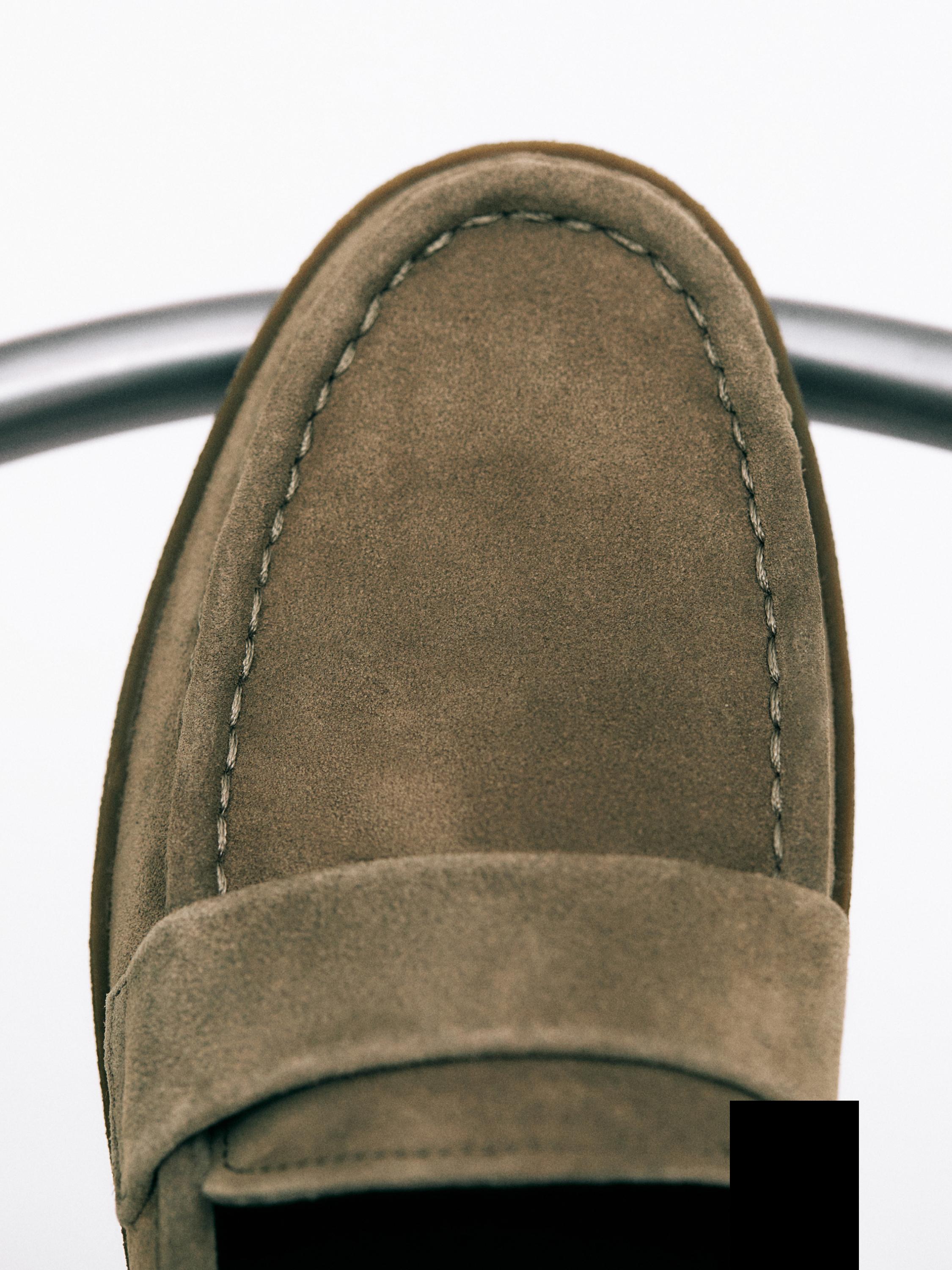 Split leather loafers with caramel sole — SAND