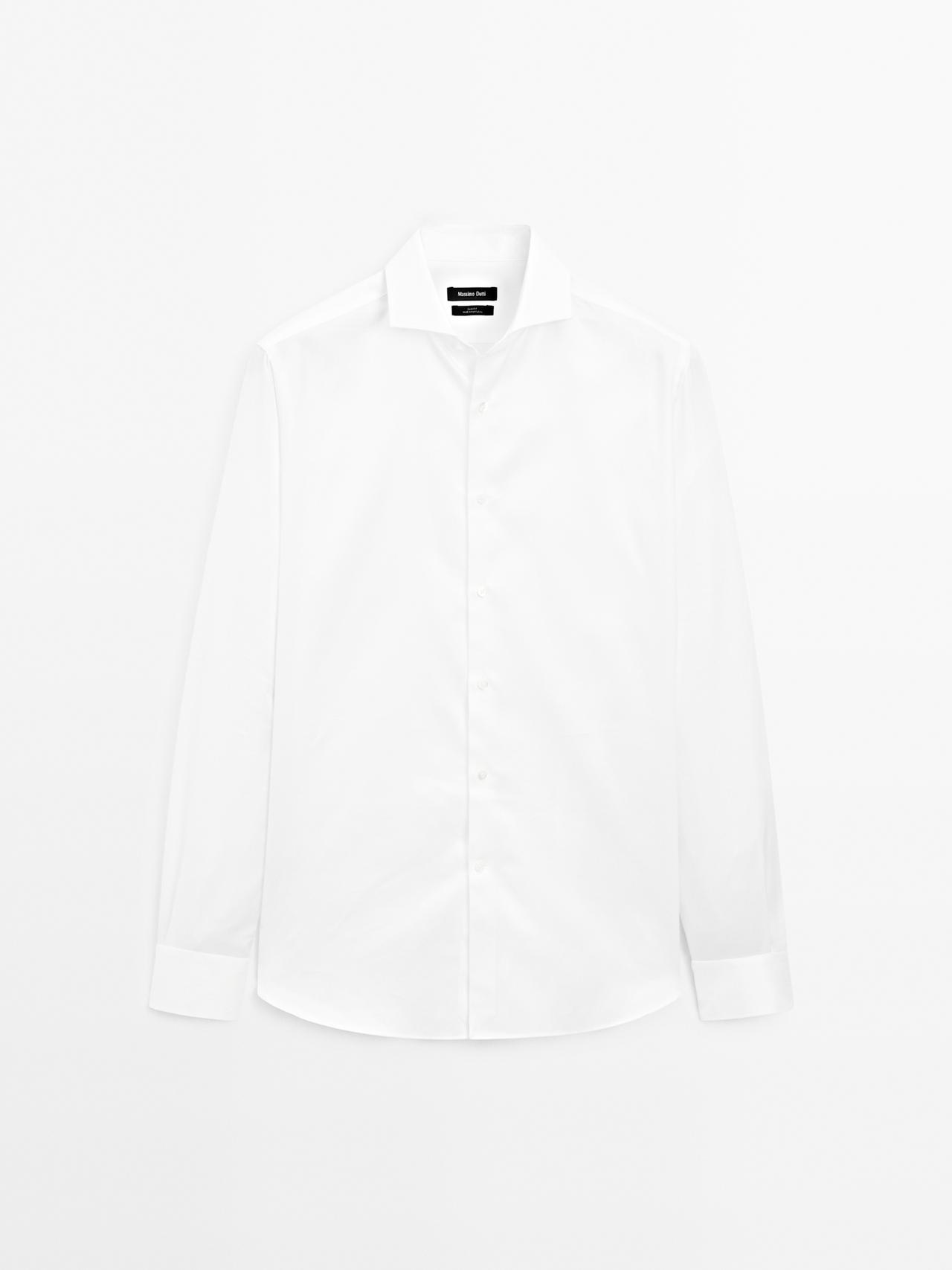 Massimo Dutti - Herre - Slim Fit Skjorte I Twill Af 100 % Bomuld - Hvid - 42