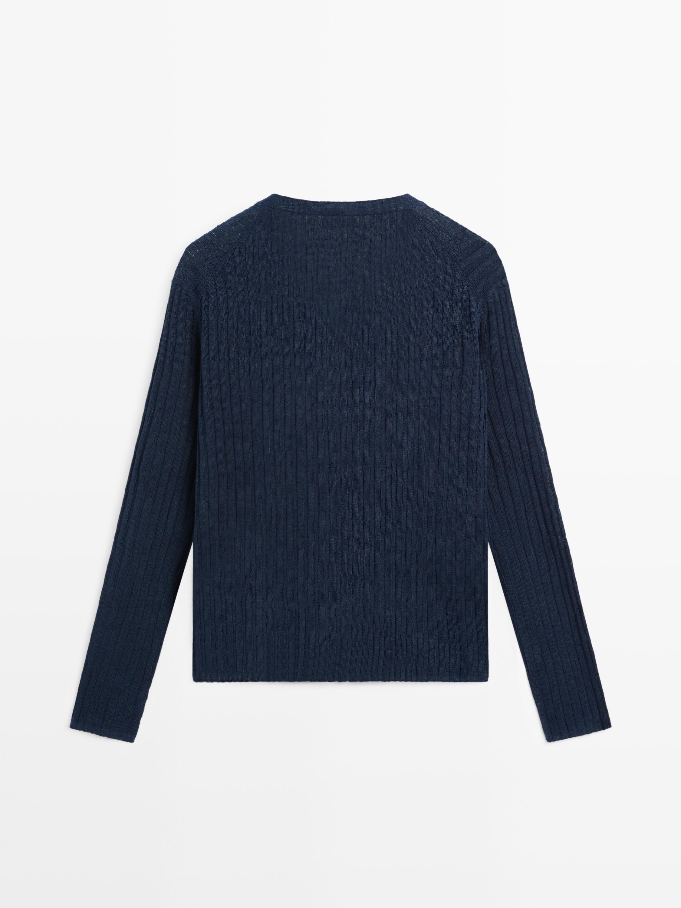 100% linen knit sweater with button details — INK BLUE