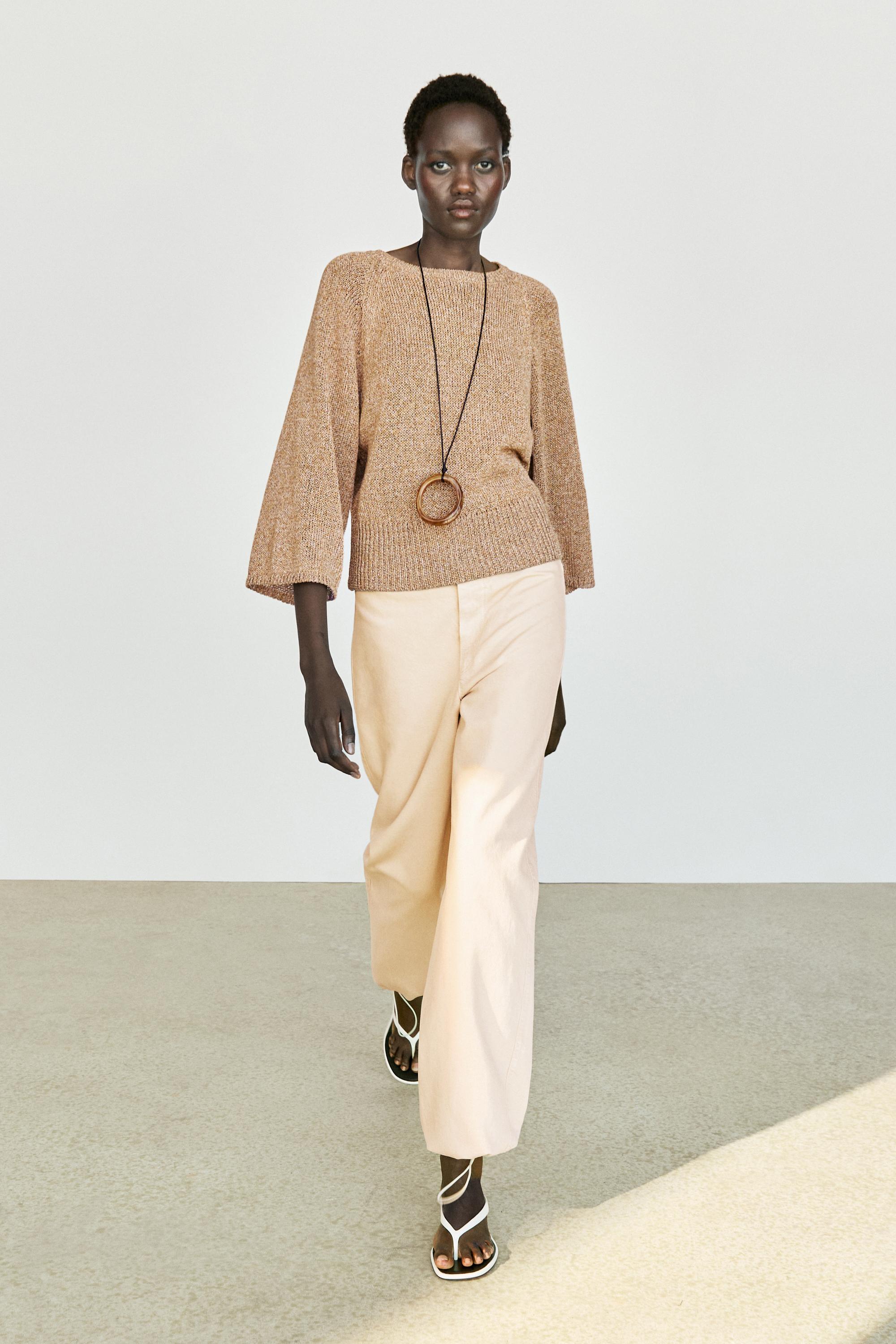Cotton blend heathered knit sweater — Tobacco brown