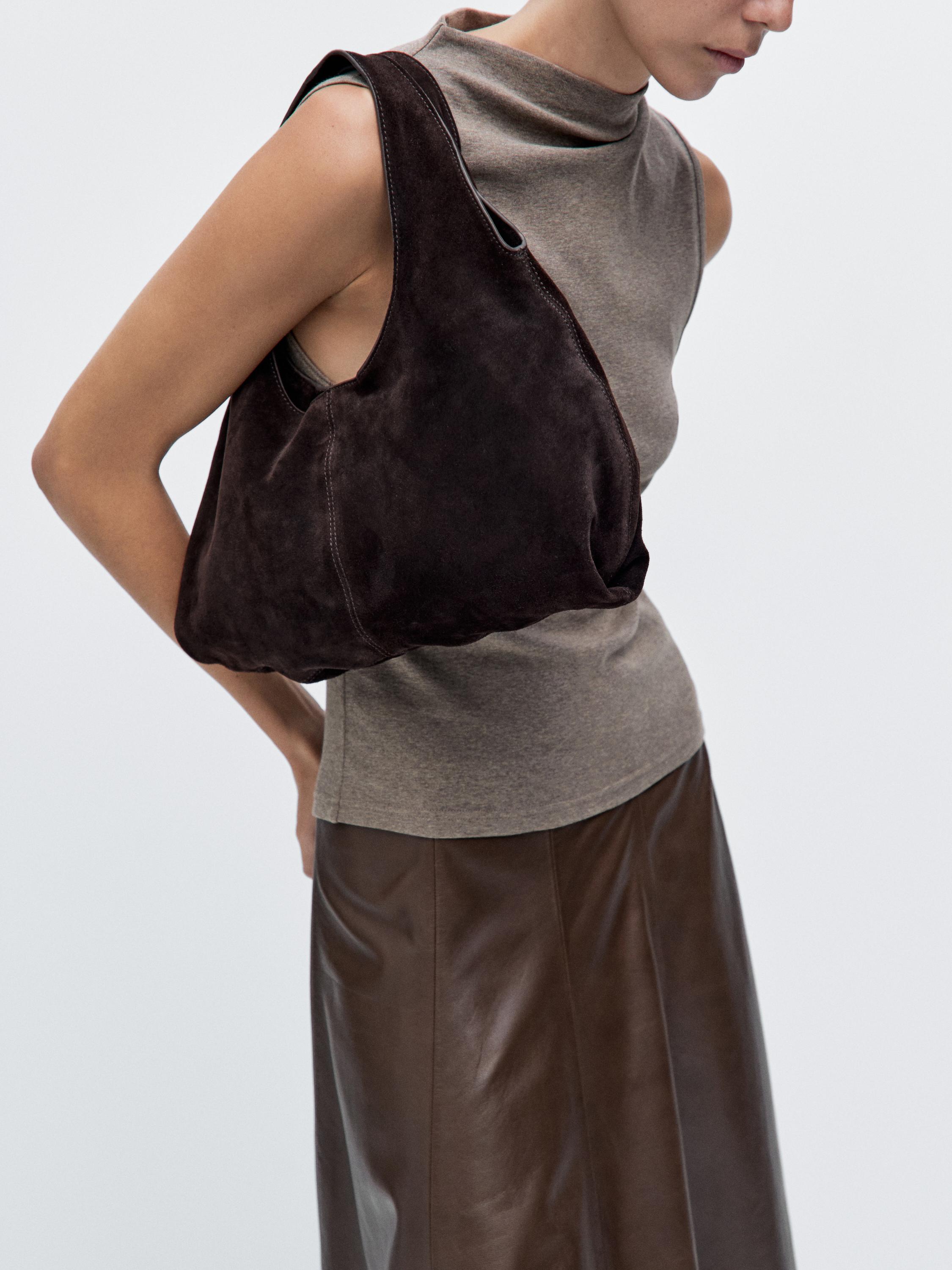 Medium split leather lady bag — BROWN