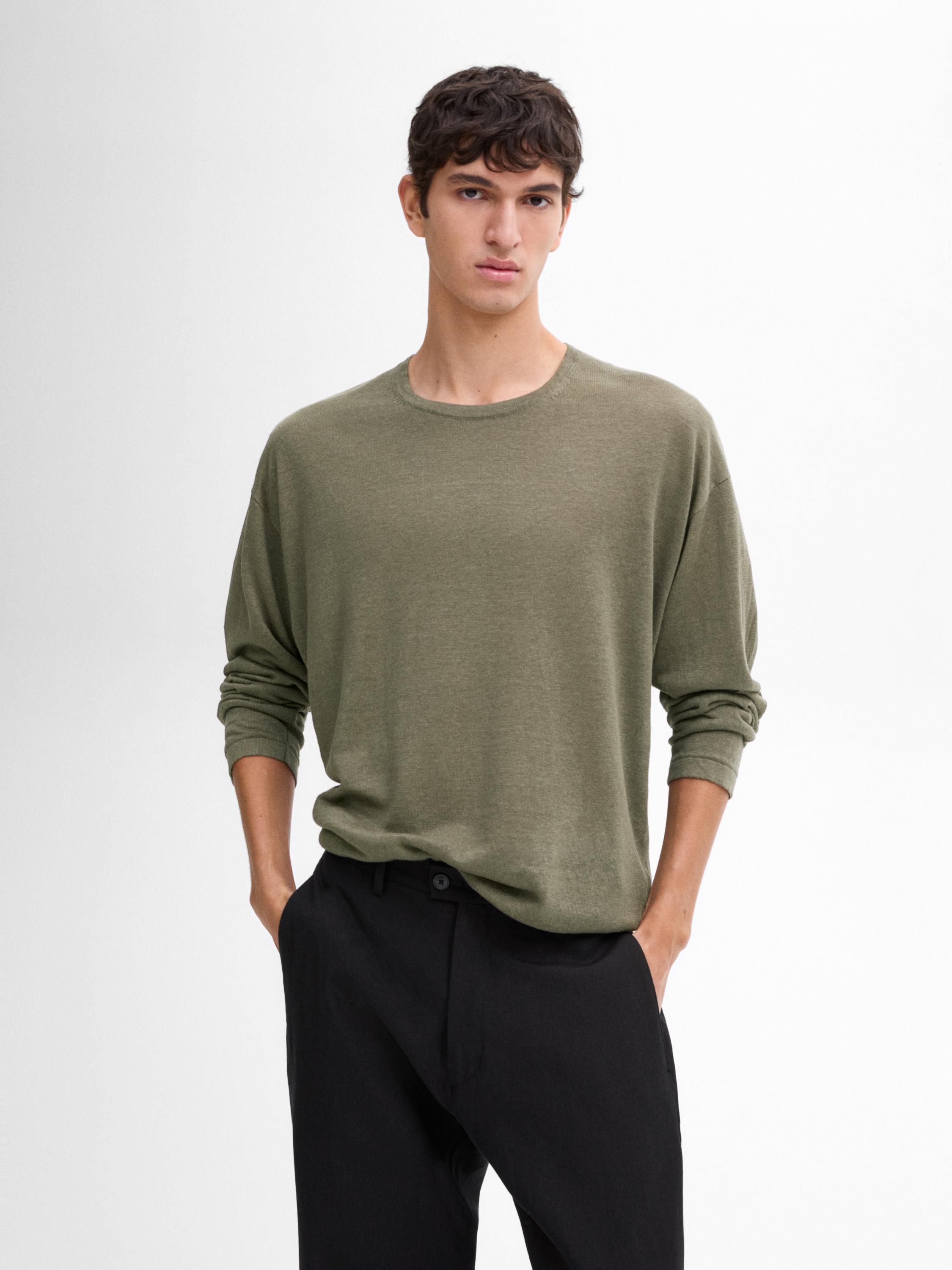 100% linen crew neck sweater