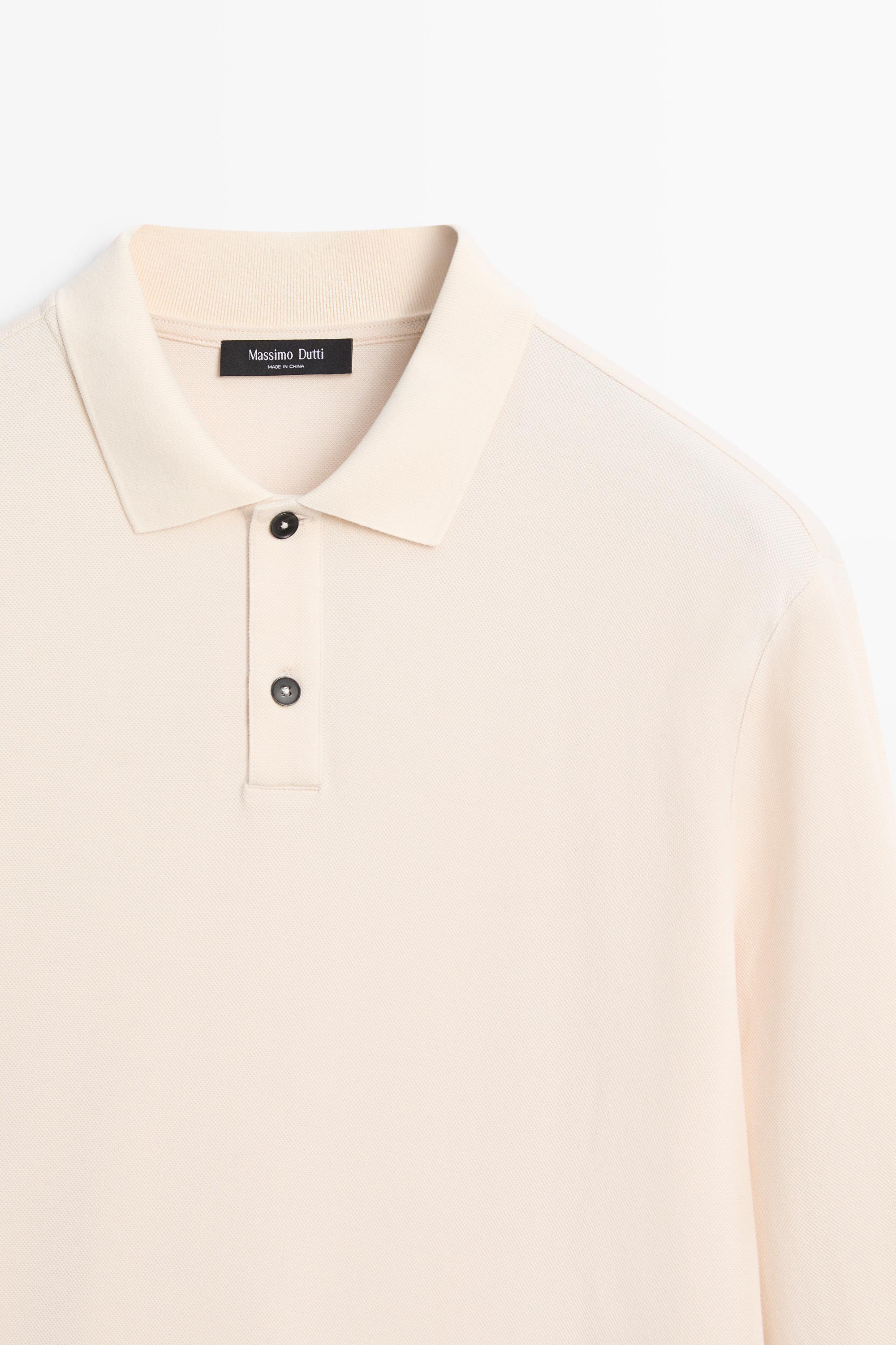 100% cotton micro-textured knit polo shirt — BEIGE