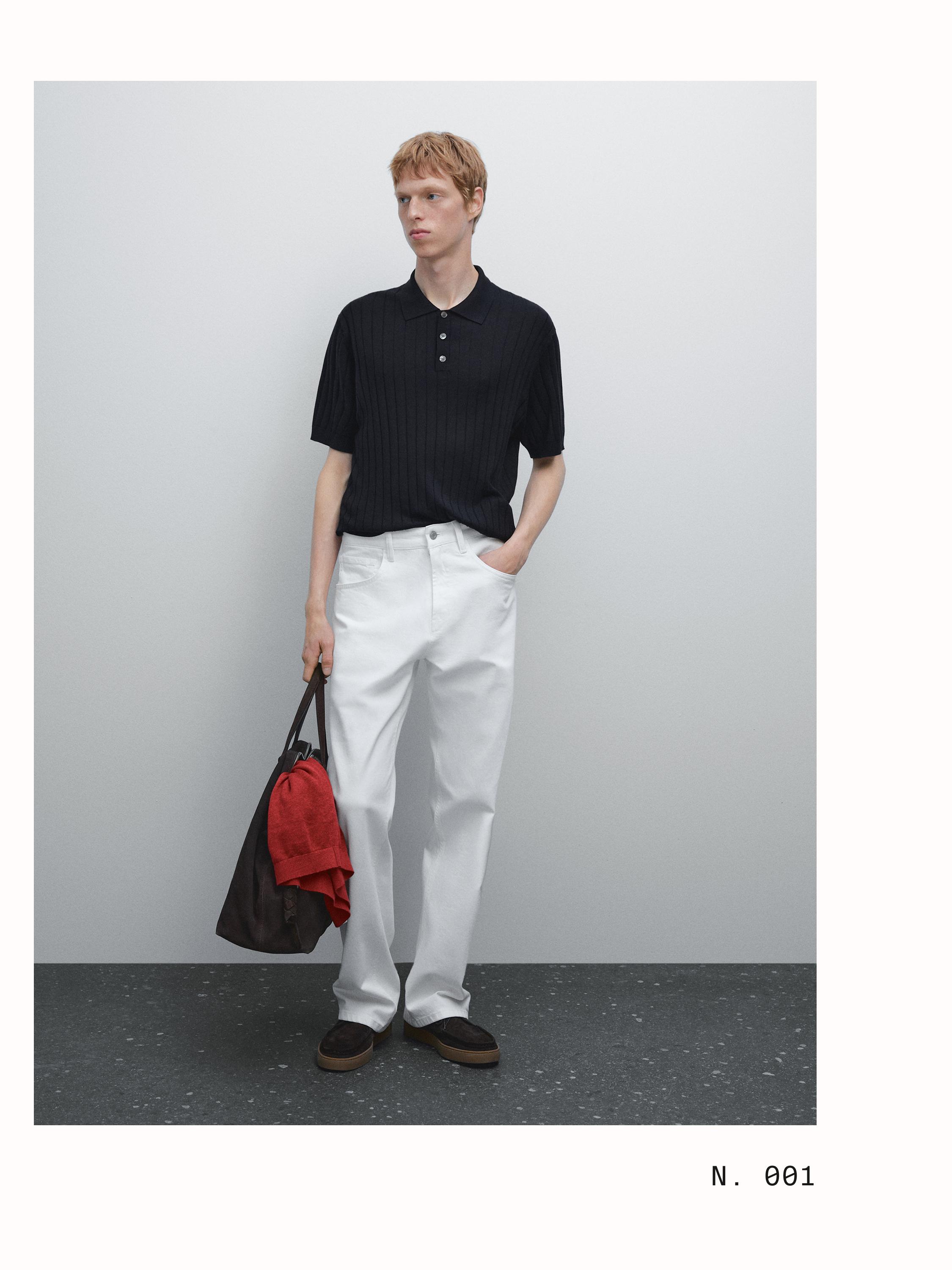 Ribbed knit polo shirt