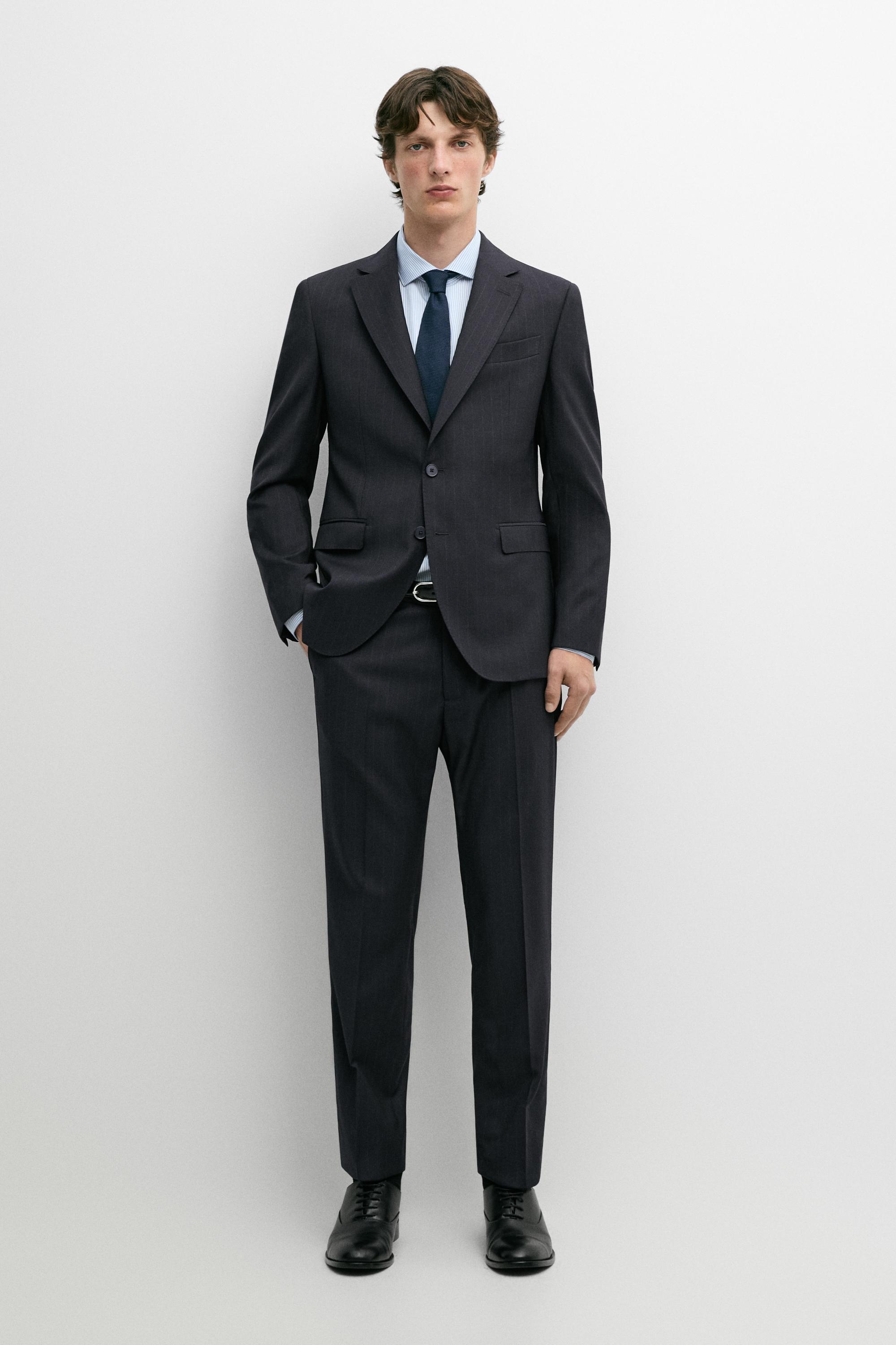 Striped 100% cool wool suit pants