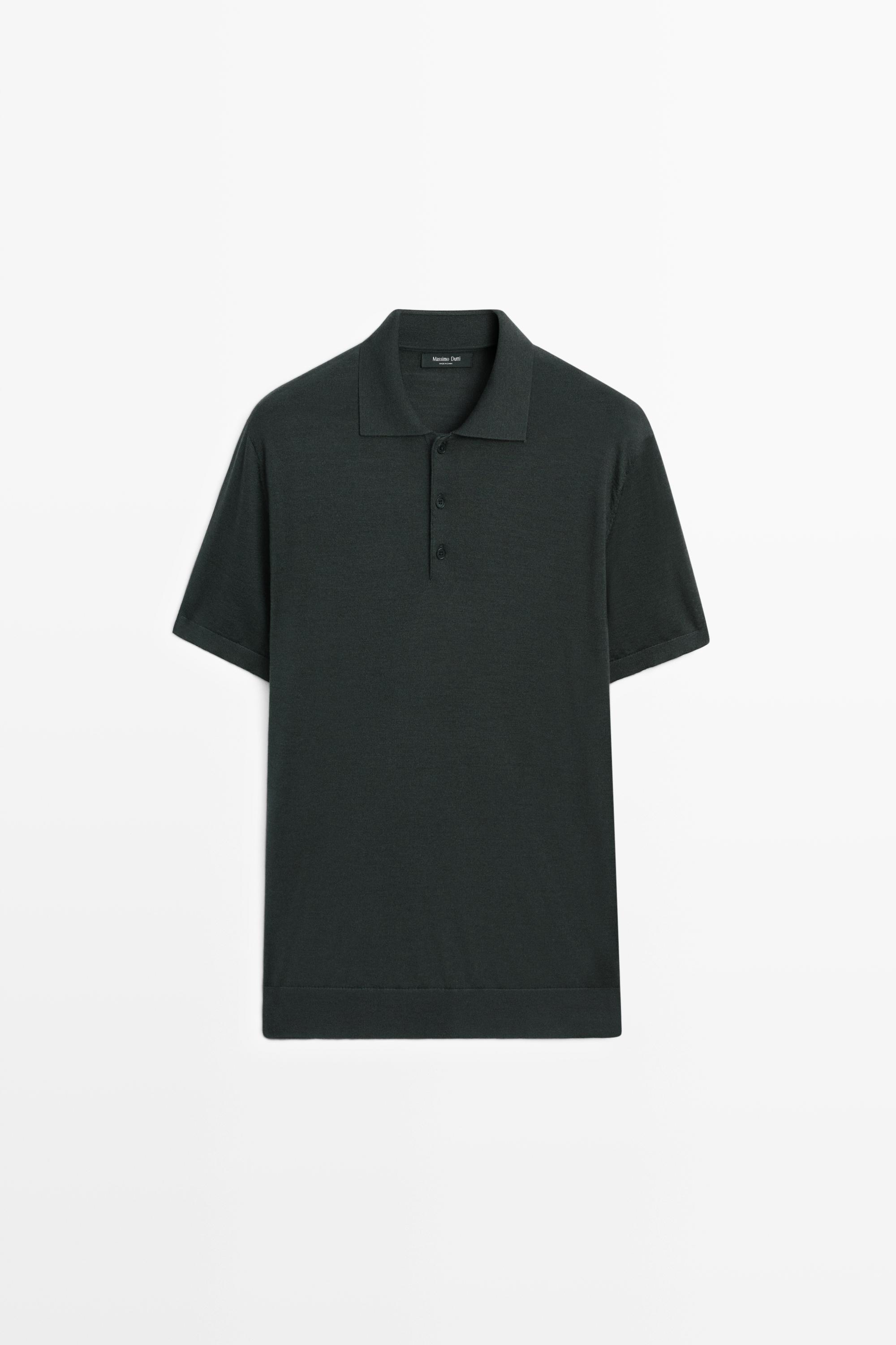 Wool blend knit polo shirt — Greyish green
