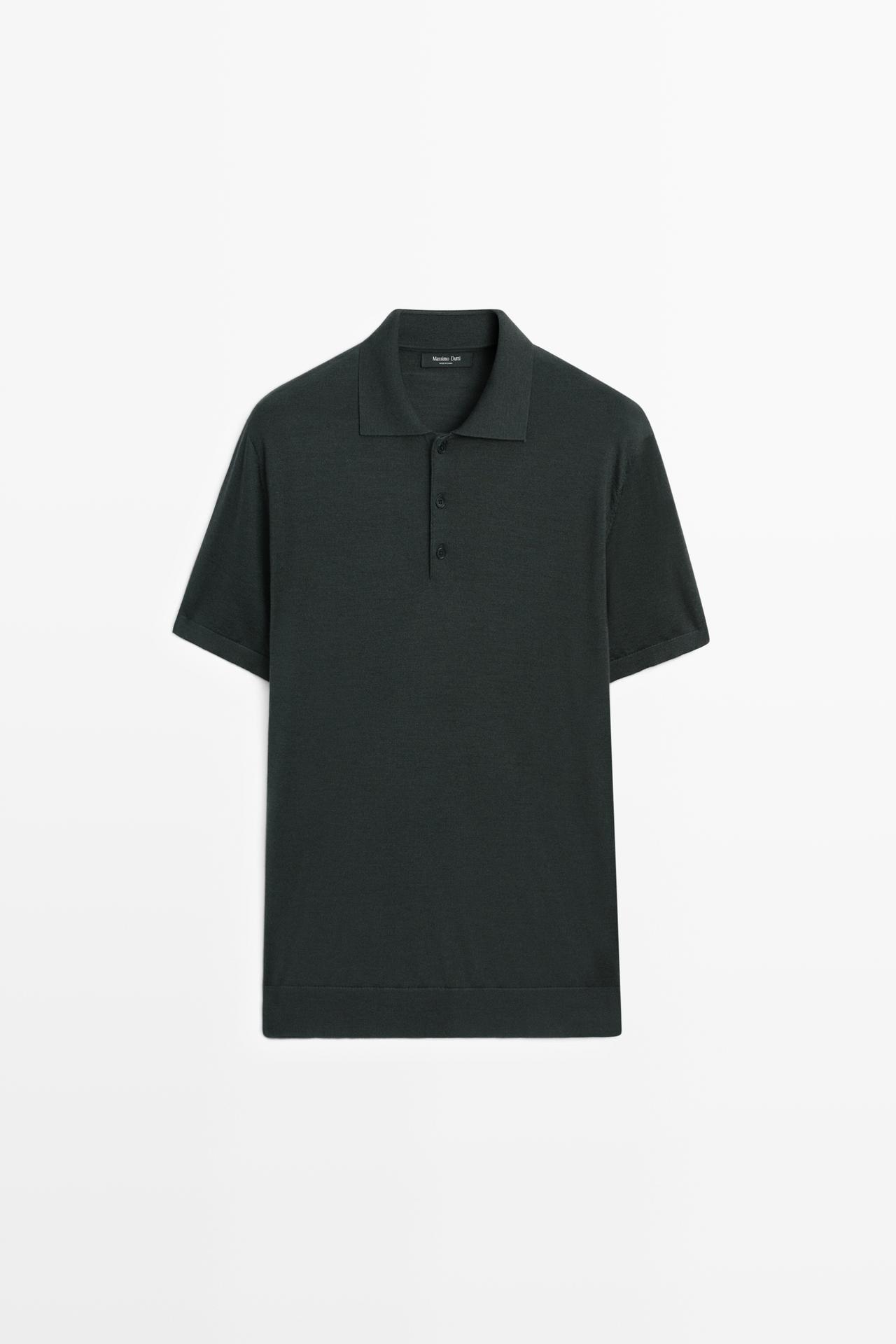 Wool blend knit polo shirt — Greyish green