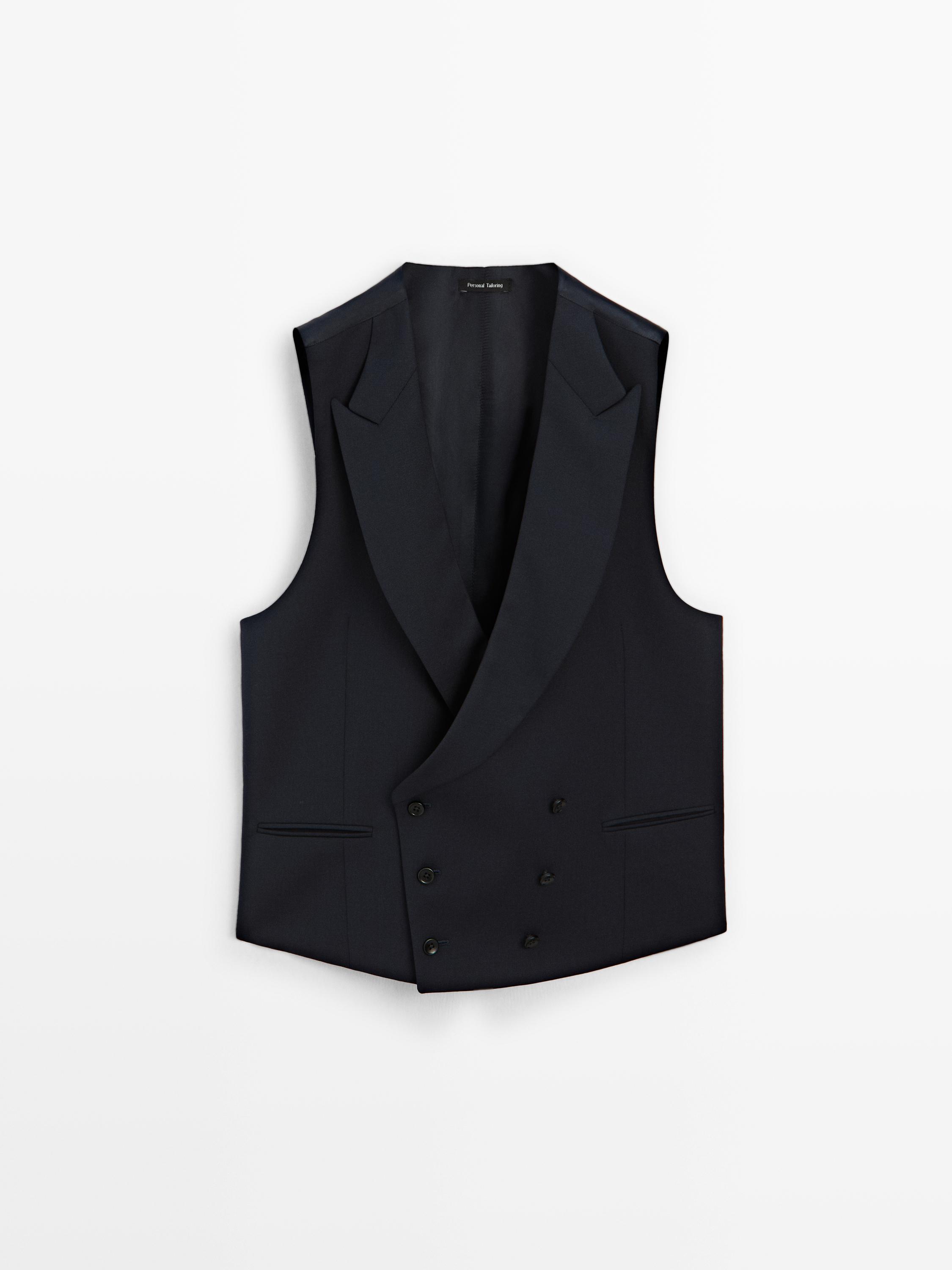 Cool wool blend suit waistcoat — NAVY BLUE