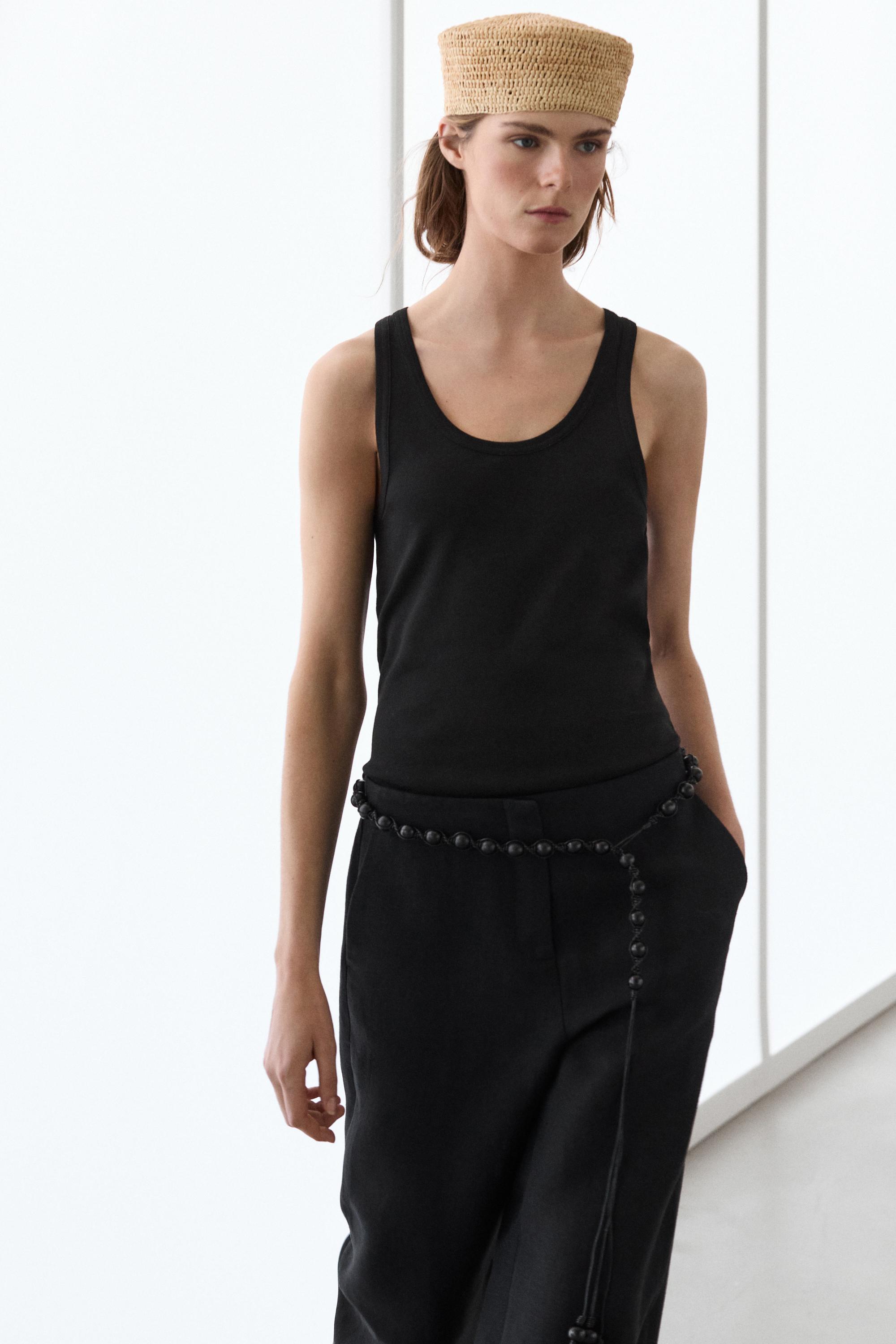 Sleeveless 100% cotton T-shirt — BLACK